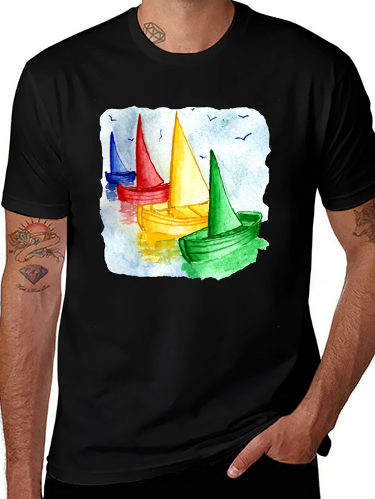 Watercolor Sailboat T-Shirt - Colorful Nautical Design