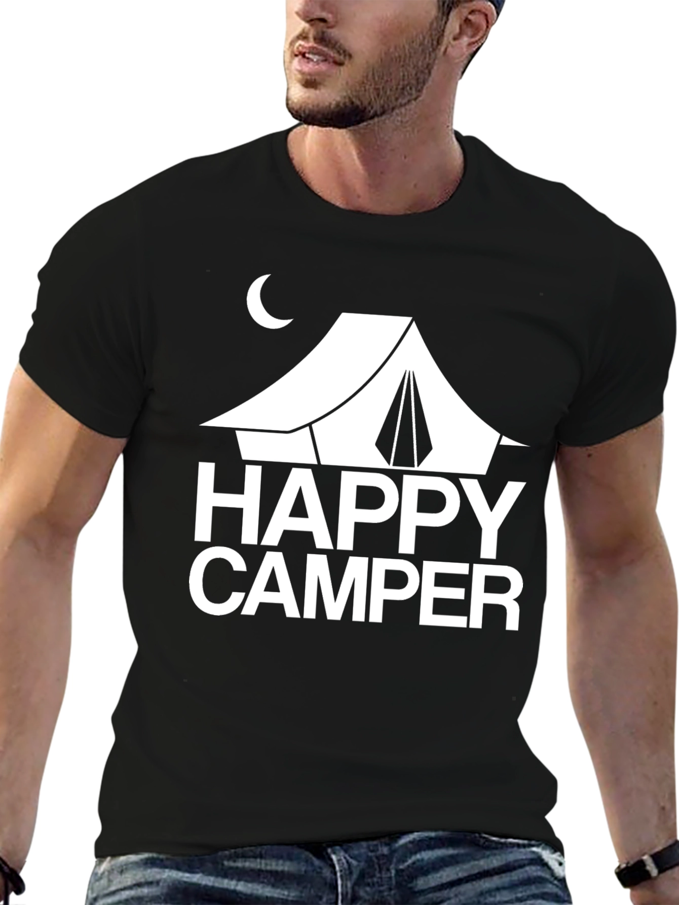Happy Camper Graphic Tee - Black Cotton T-Shirt