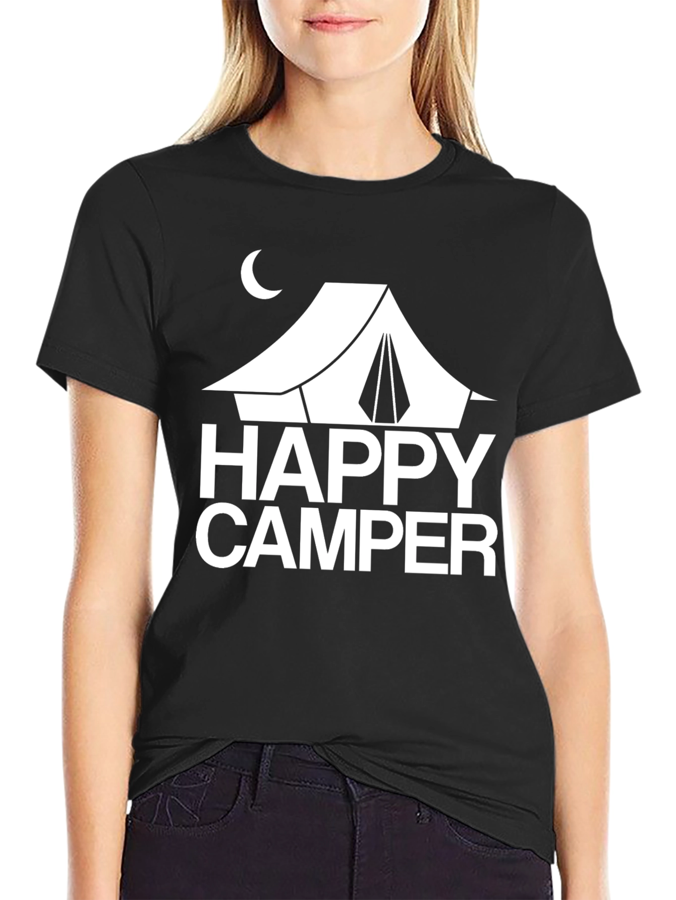 Happy Camper Graphic Tee - Black Cotton T-Shirt