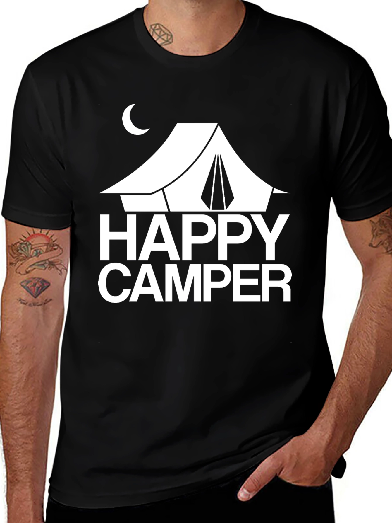 Happy Camper Graphic Tee - Black Cotton T-Shirt