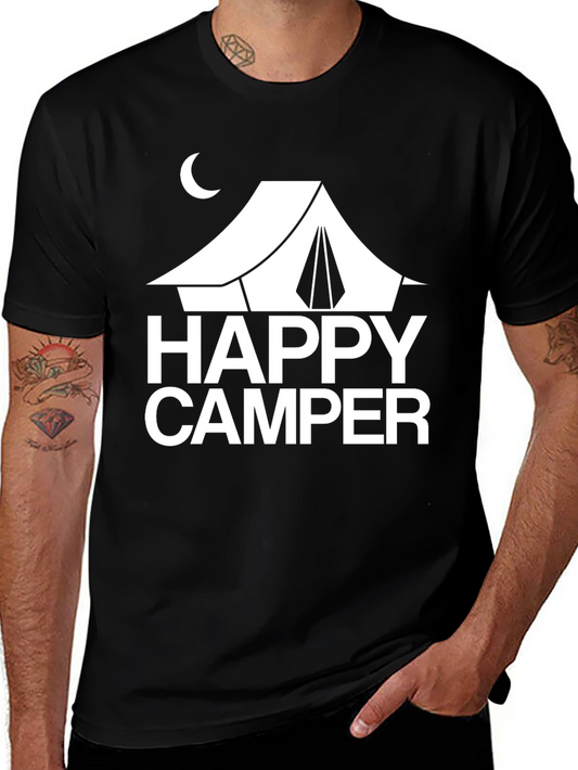 Happy Camper Graphic Tee - Black Cotton T-Shirt