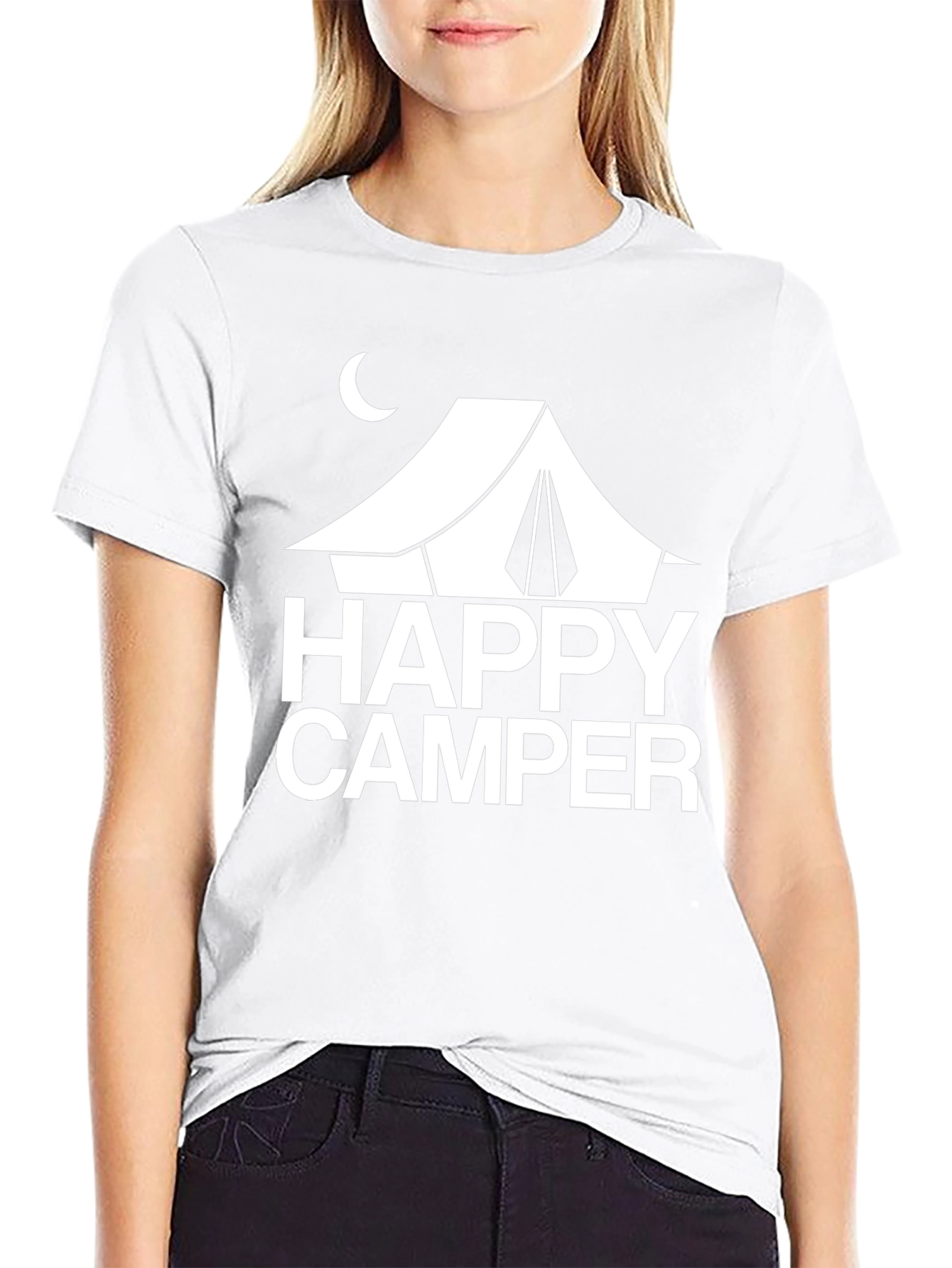 Happy Camper Graphic Tee - Black Cotton T-Shirt