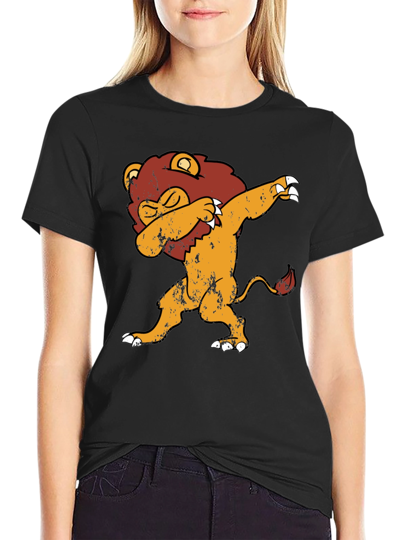 Dabbing Lion Graphic Tee - Trendy Black T-Shirt