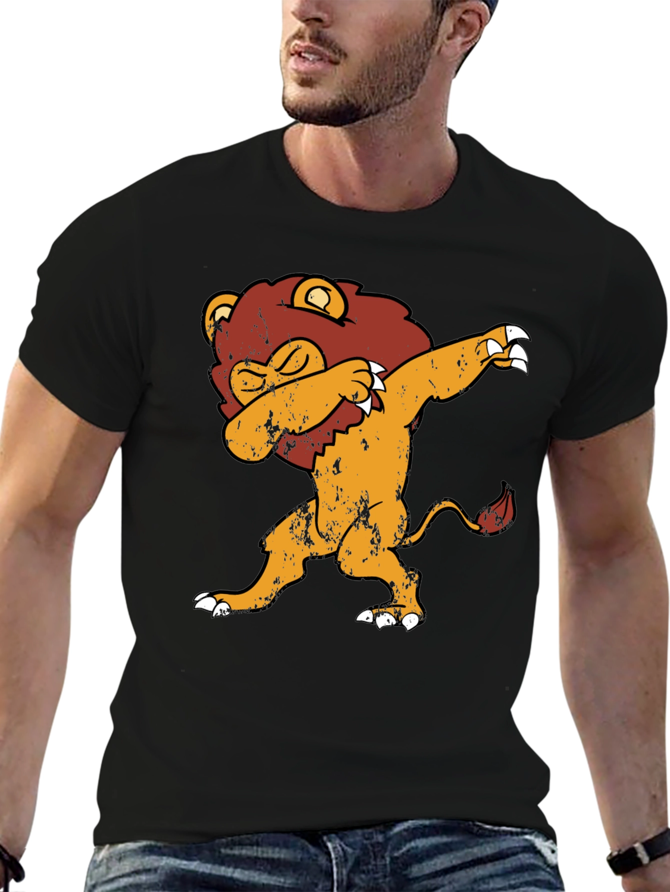 Dabbing Lion Graphic Tee - Trendy Black T-Shirt