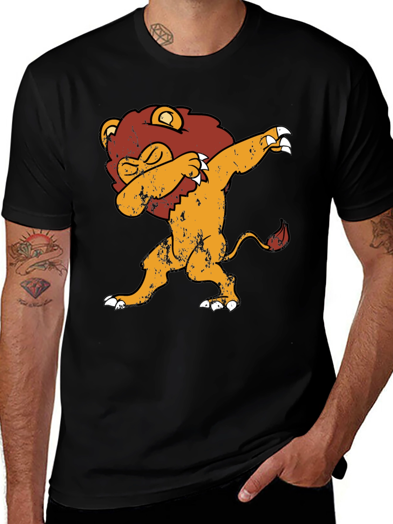 Dabbing Lion Graphic Tee - Trendy Black T-Shirt