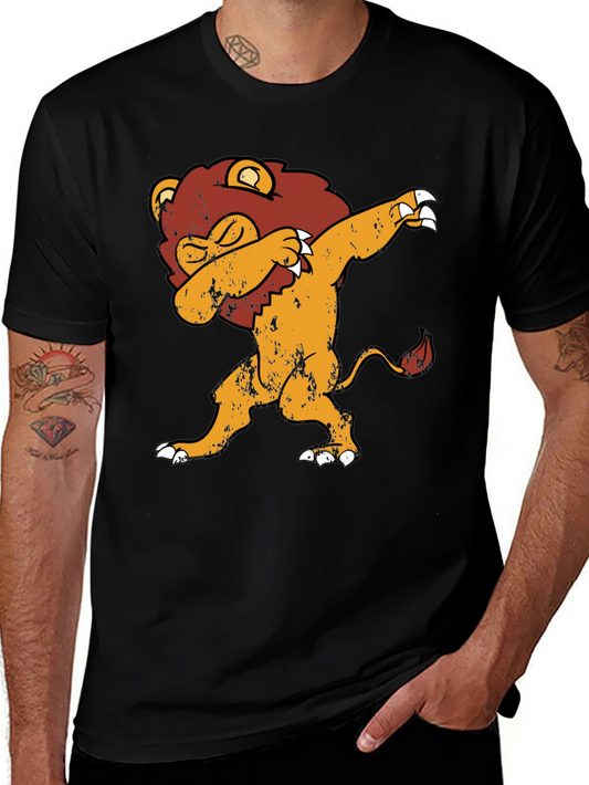 Dabbing Lion Graphic Tee - Trendy Black T-Shirt