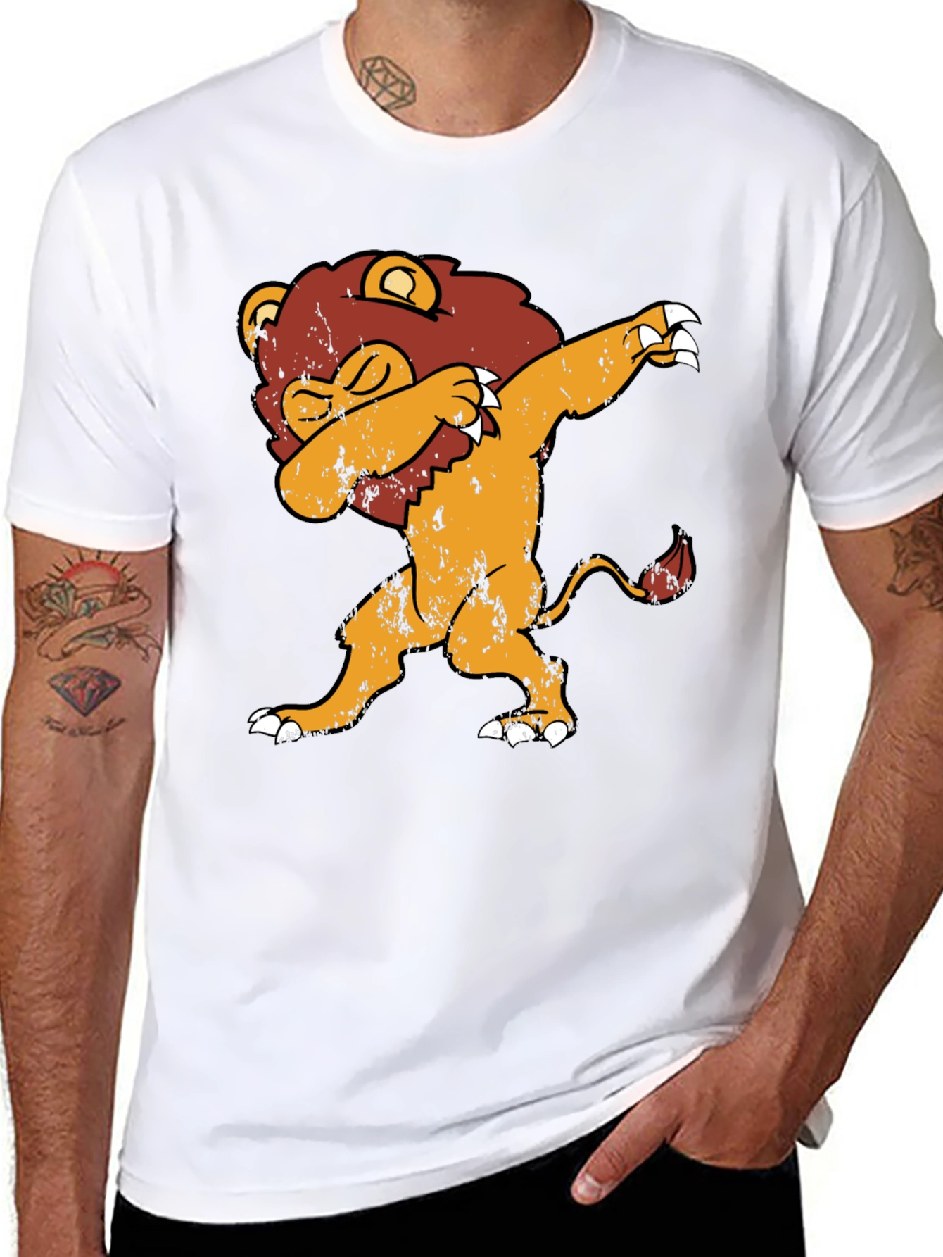 Dabbing Lion Graphic Tee - Trendy Black T-Shirt