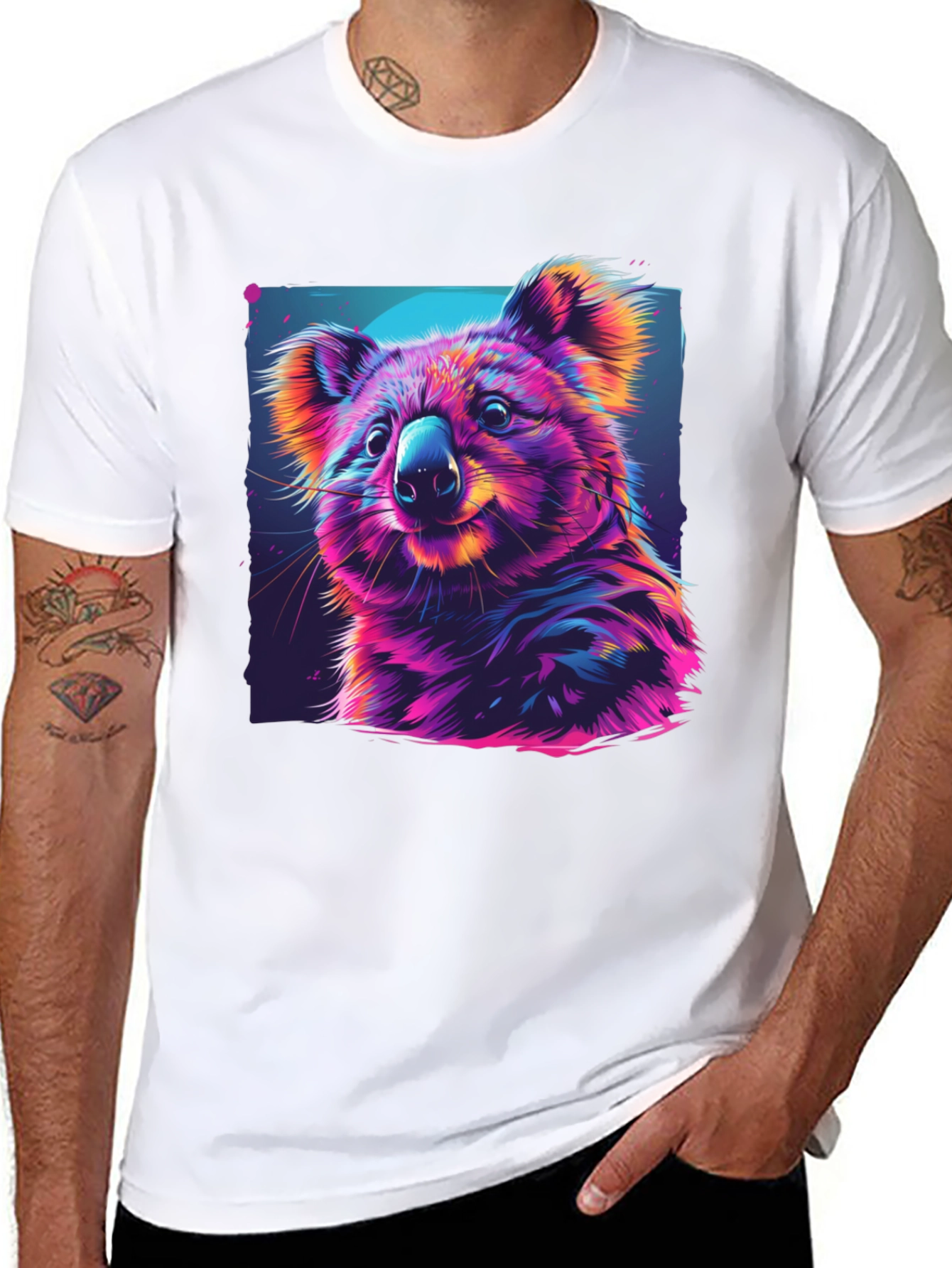 Vibrant Koala Graphic Tee - Black Cotton Comfort