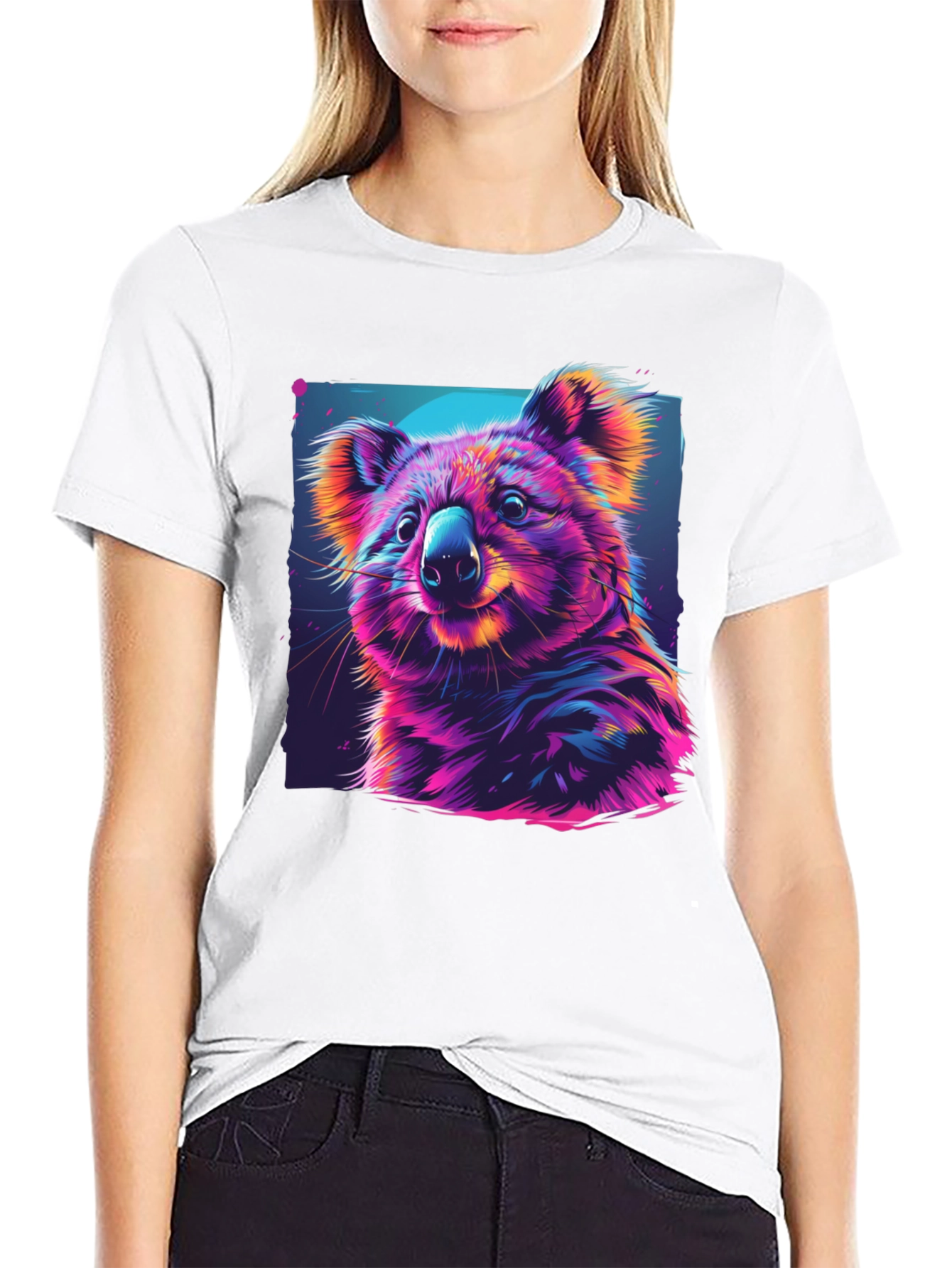 Vibrant Koala Graphic Tee - Black Cotton Comfort