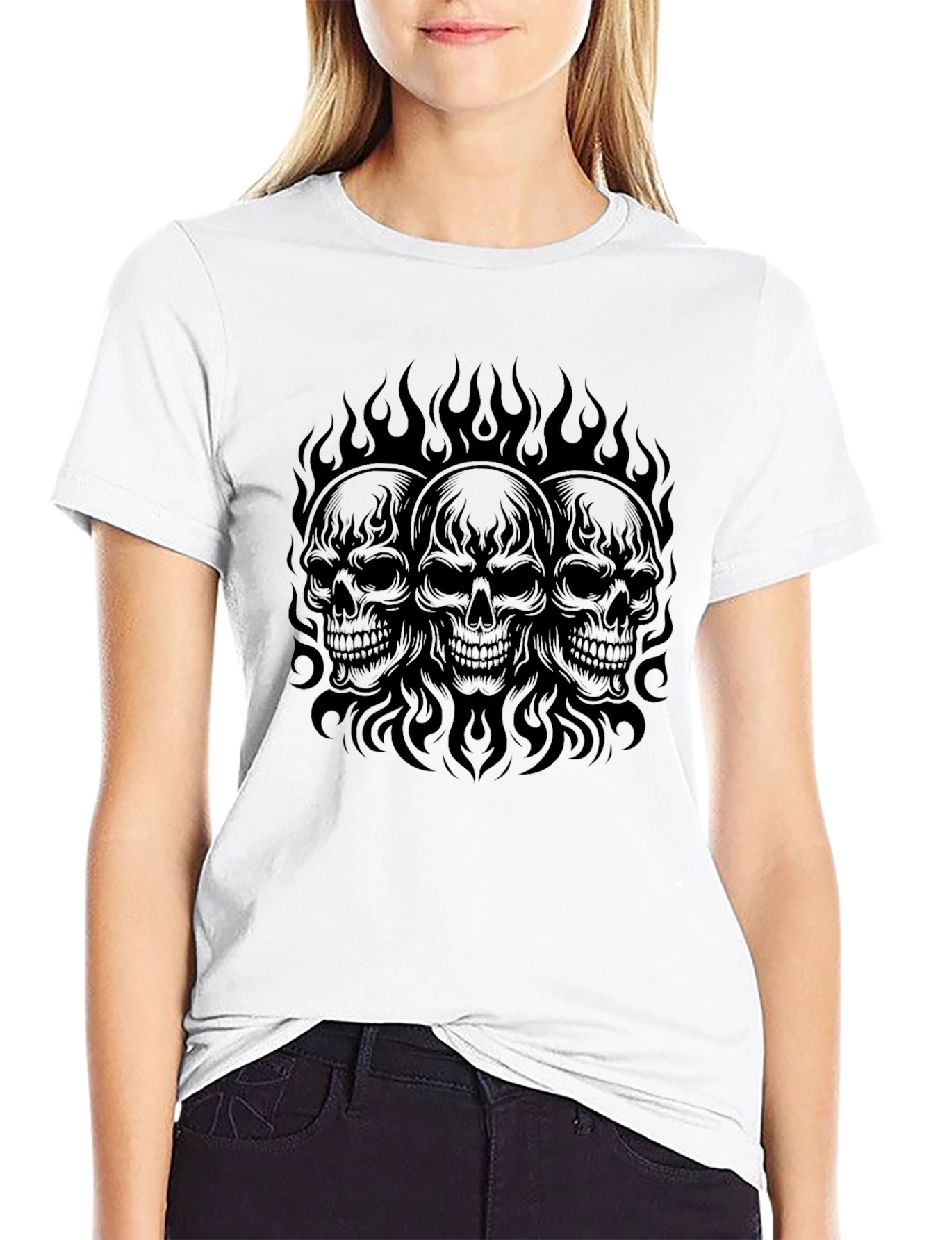 Skull Flames Graphic Tee - Black