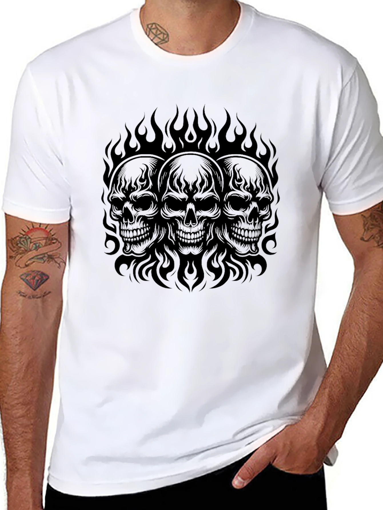 Skull Flames Graphic Tee - Black