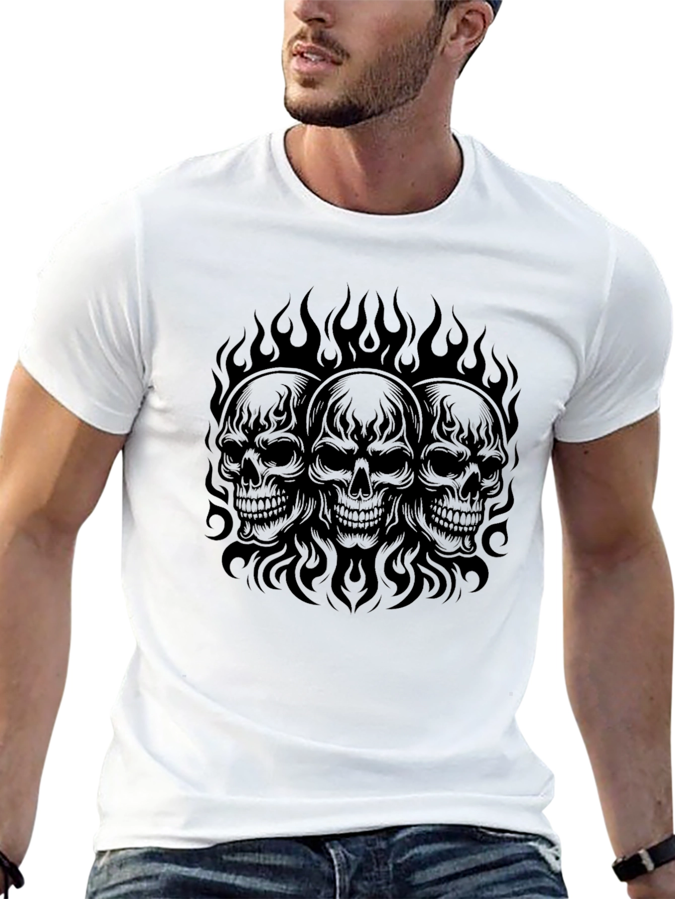 Skull Flames Graphic Tee - Black