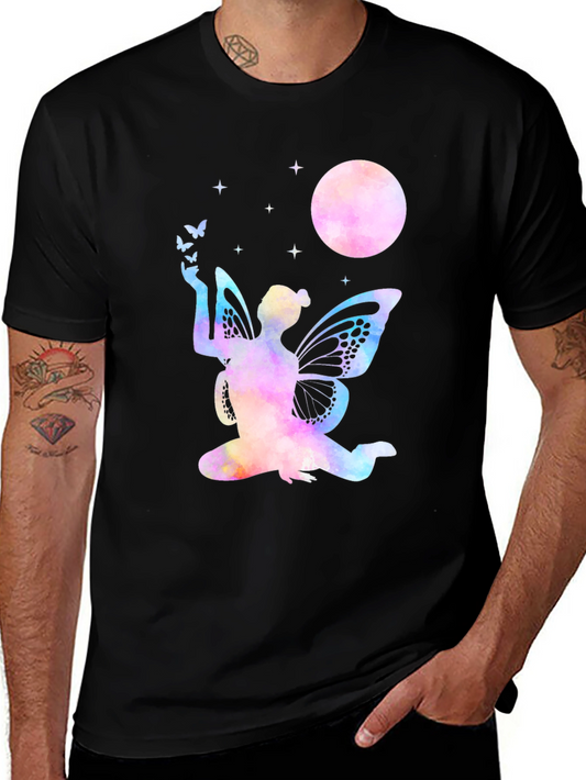 Watercolor Fairy Moon Black Tee