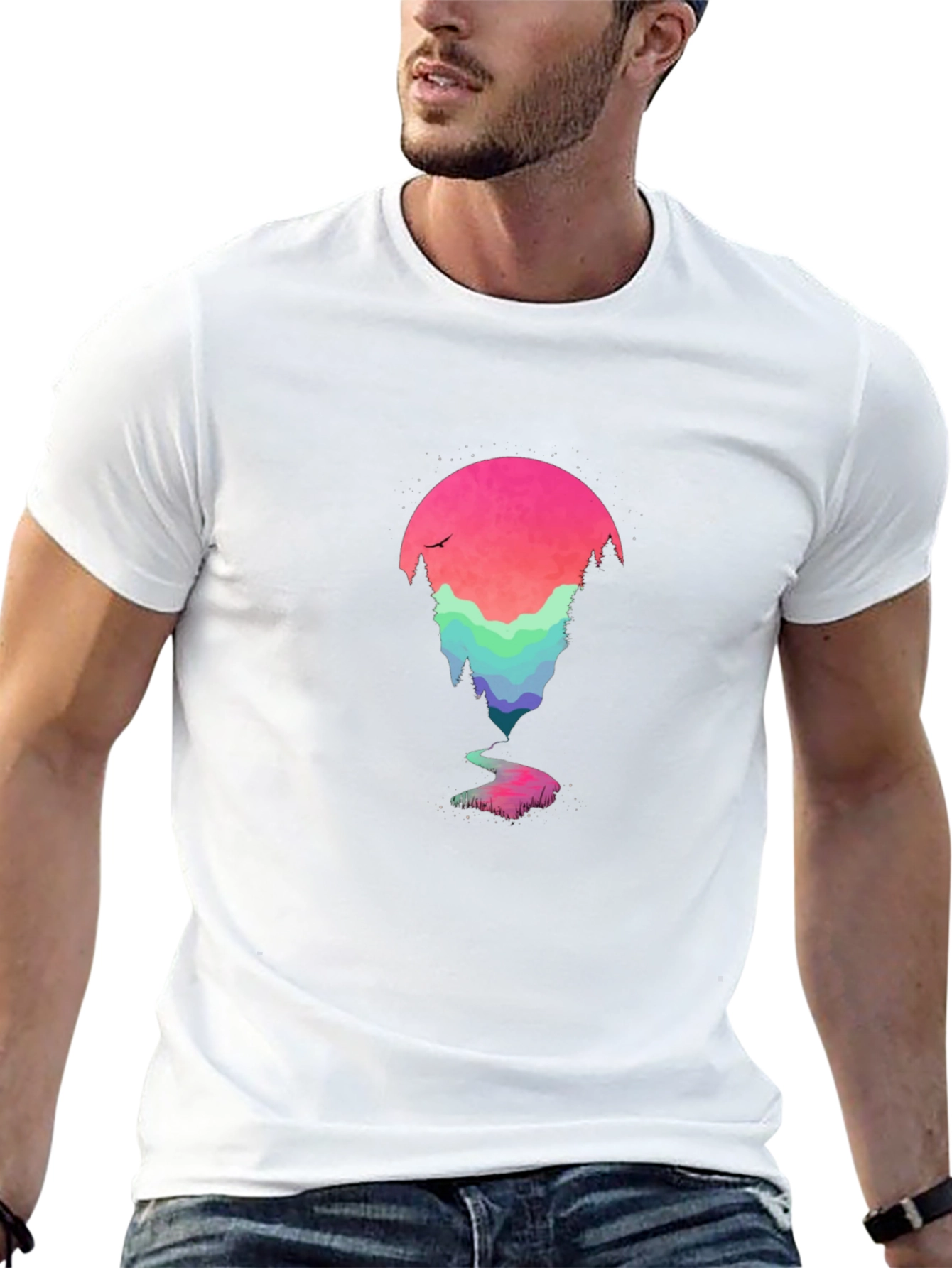 Nature Scene Graphic Tee - Black Cotton Blend