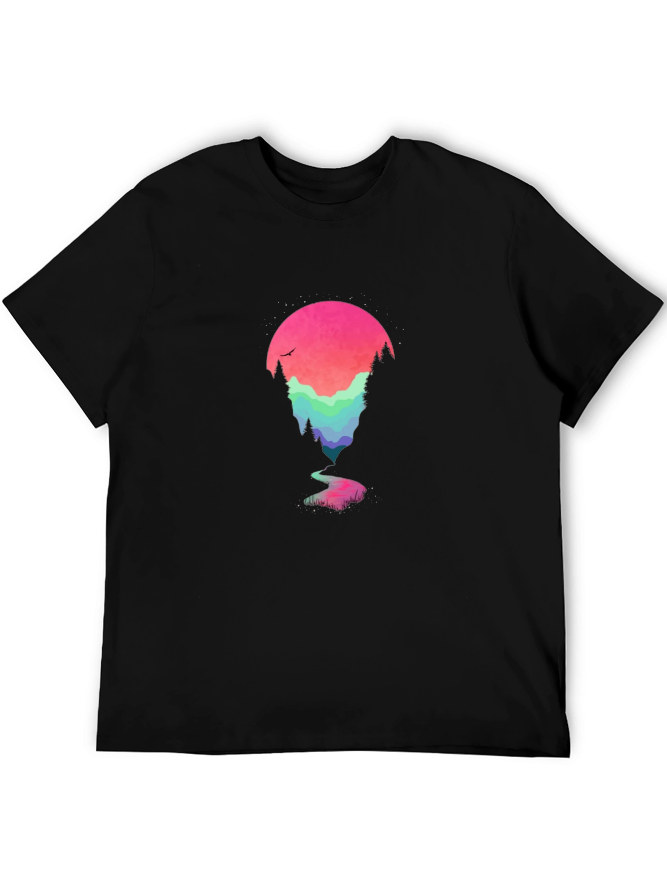 Nature Scene Graphic Tee - Black Cotton Blend