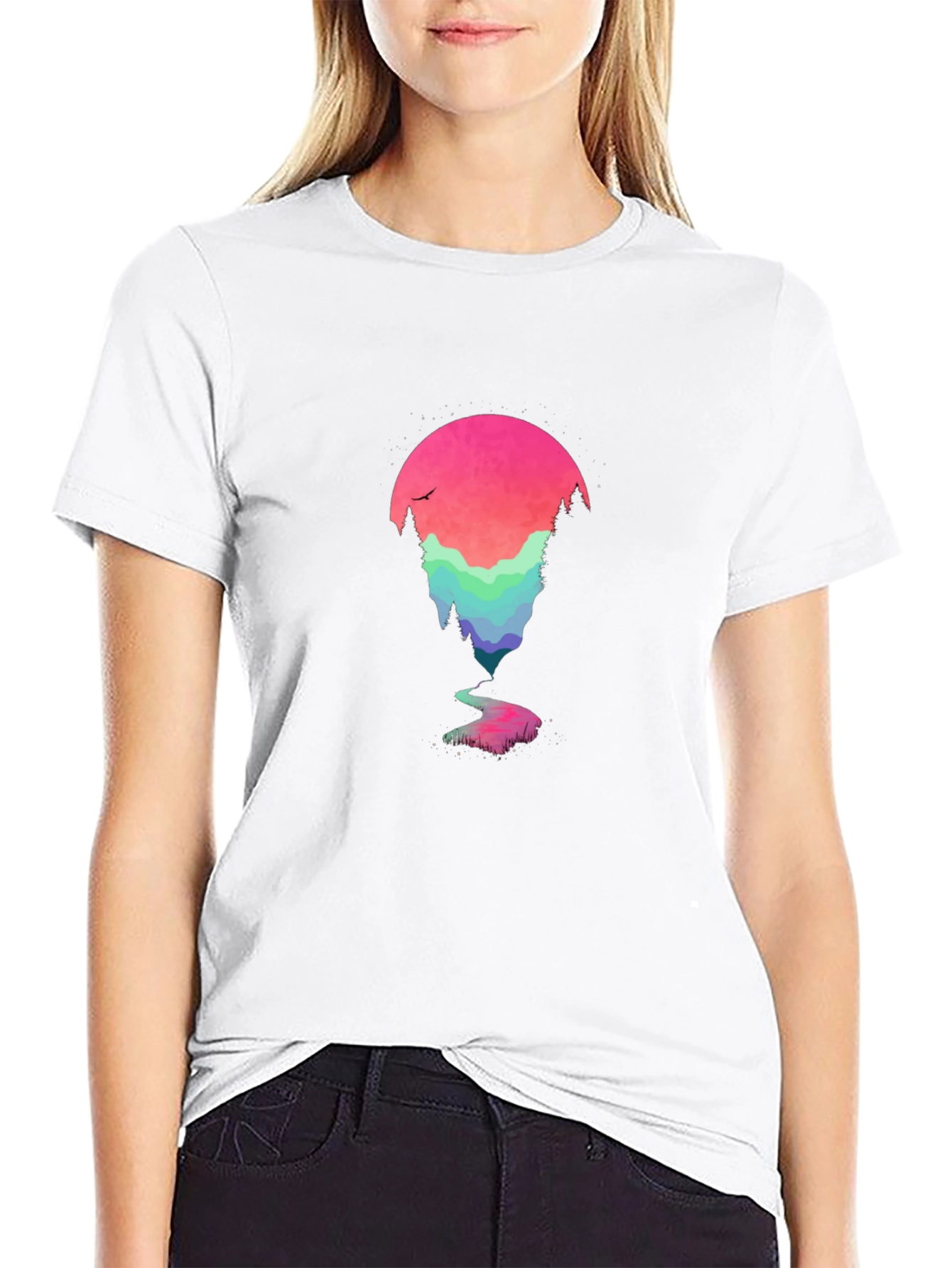 Nature Scene Graphic Tee - Black Cotton Blend