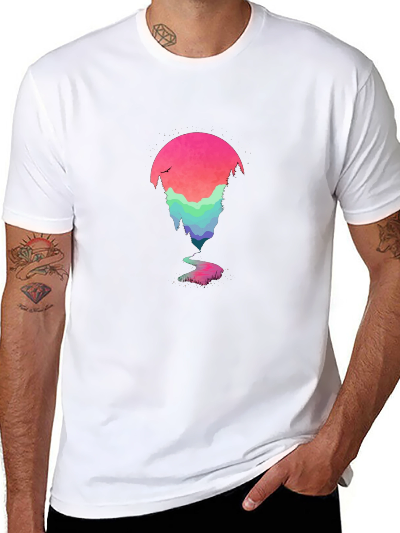 Nature Scene Graphic Tee - Black Cotton Blend