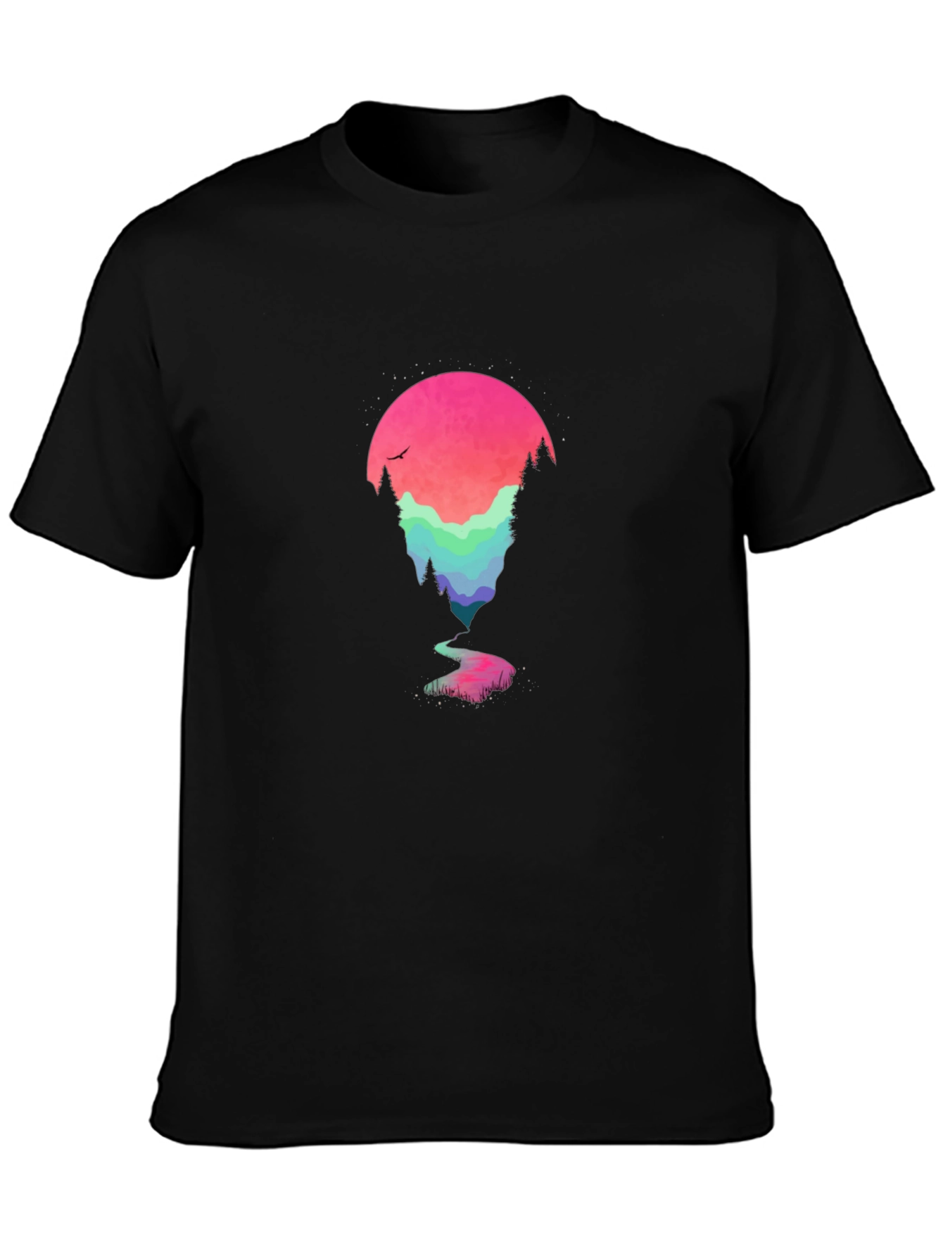 Nature Scene Graphic Tee - Black Cotton Blend