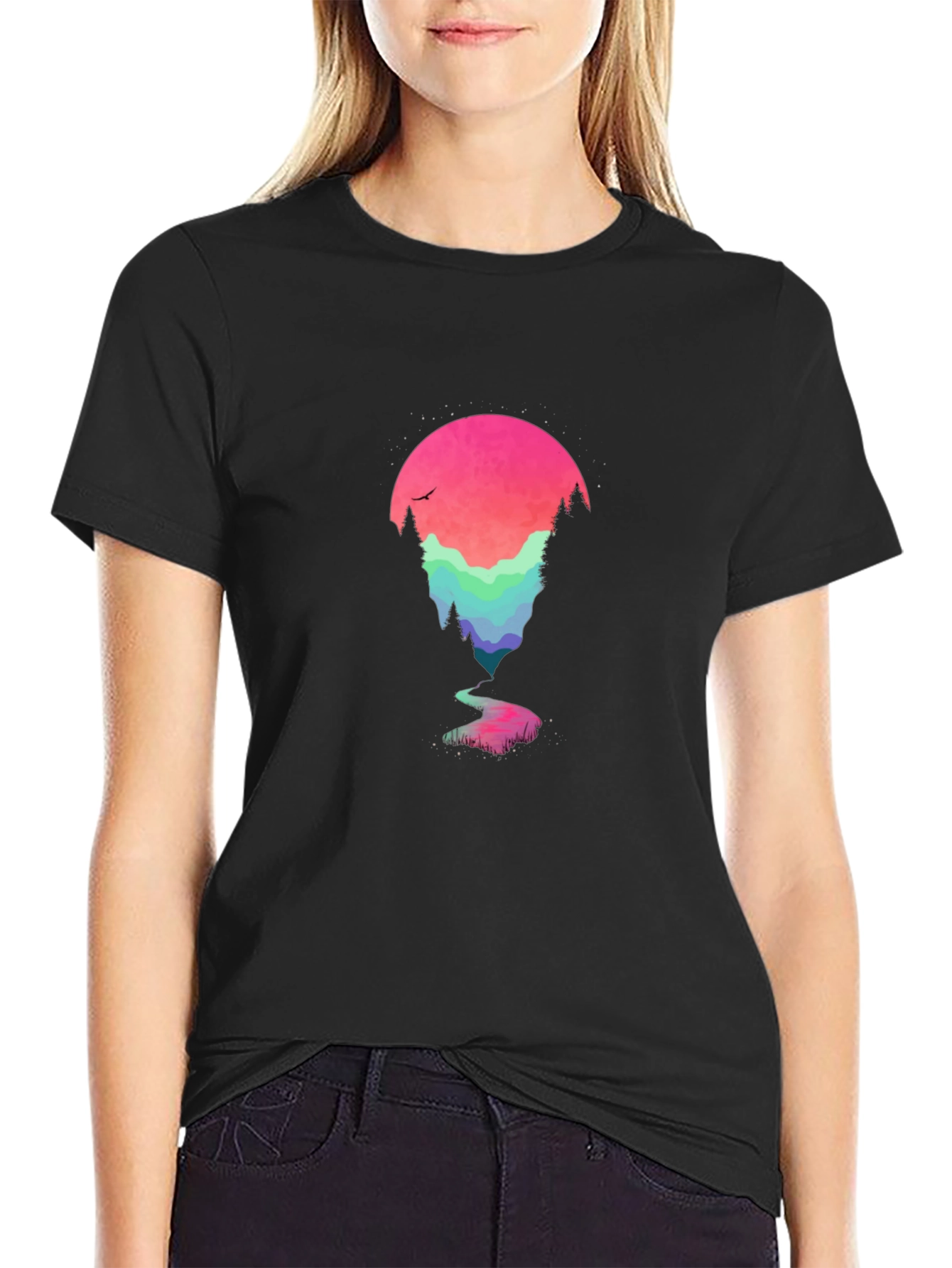 Nature Scene Graphic Tee - Black Cotton Blend
