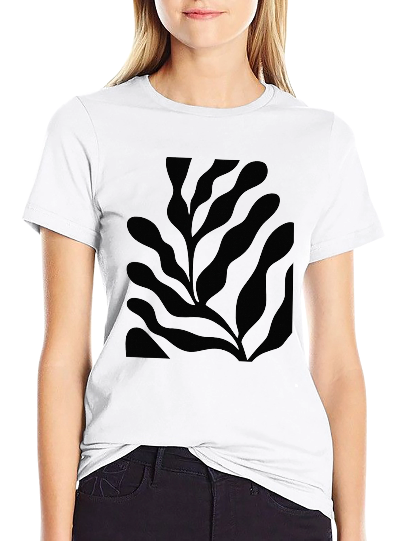 Abstract Leaf Print Black T-Shirt