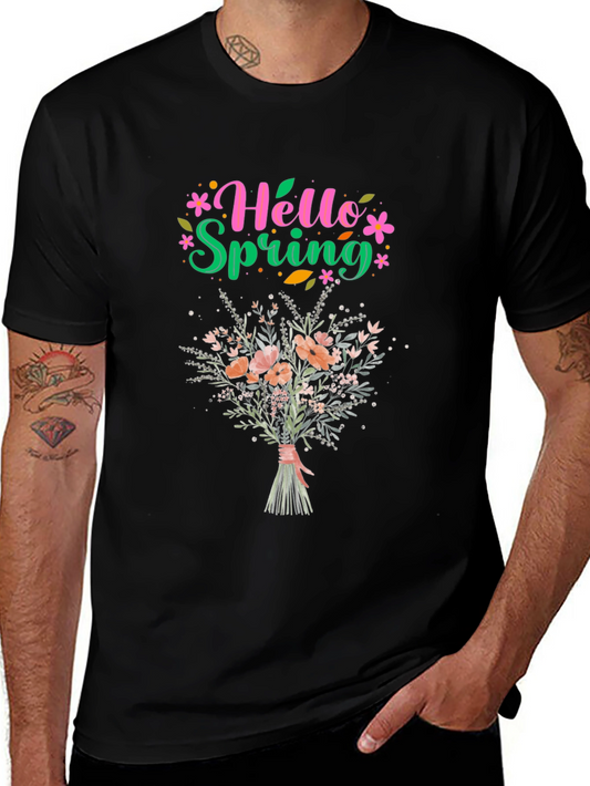 Hello Spring Floral Bouquet Graphic T-Shirt