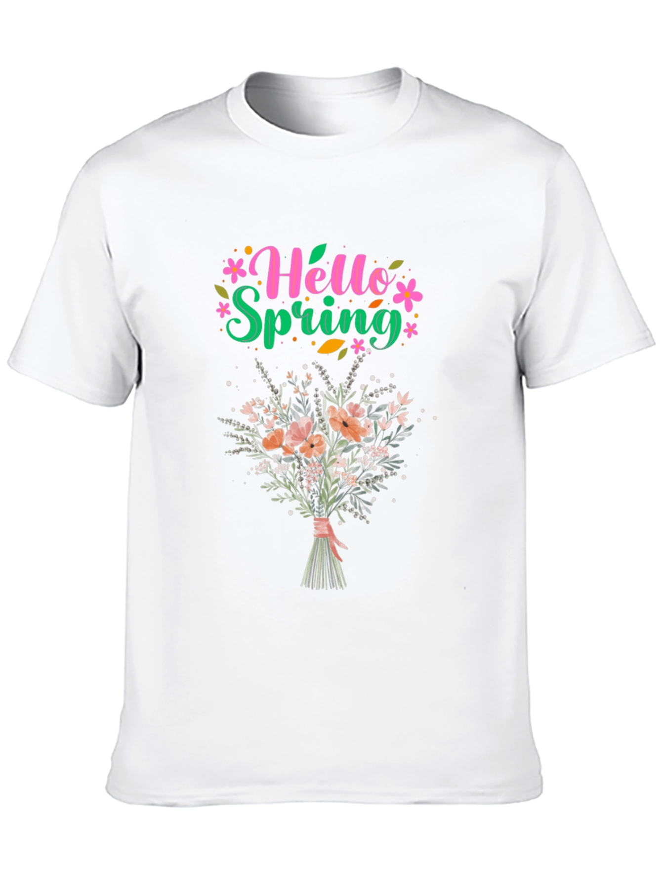 Hello Spring Floral Bouquet Graphic T-Shirt