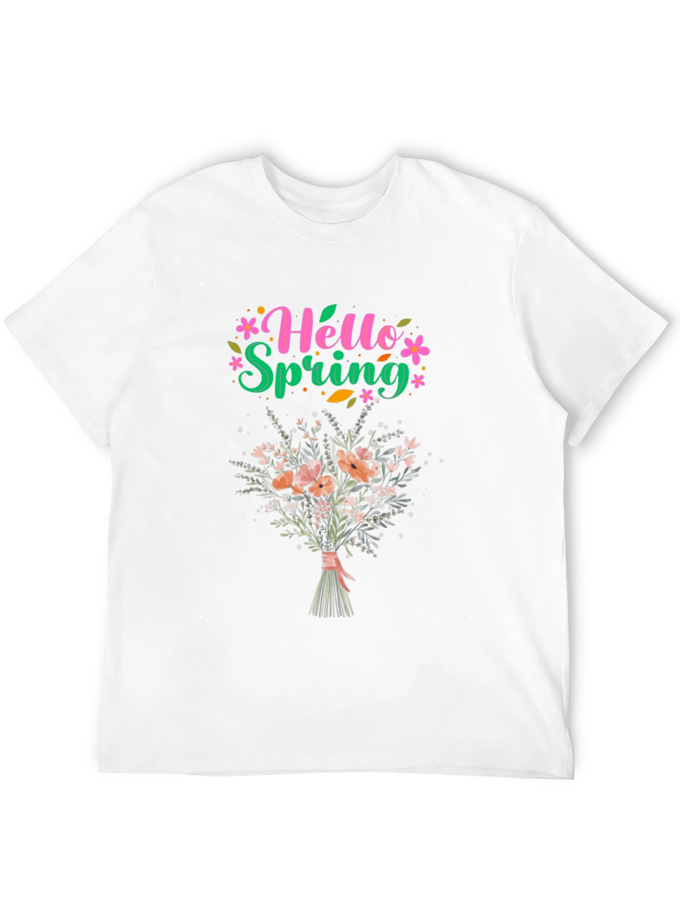 Hello Spring Floral Bouquet Graphic T-Shirt