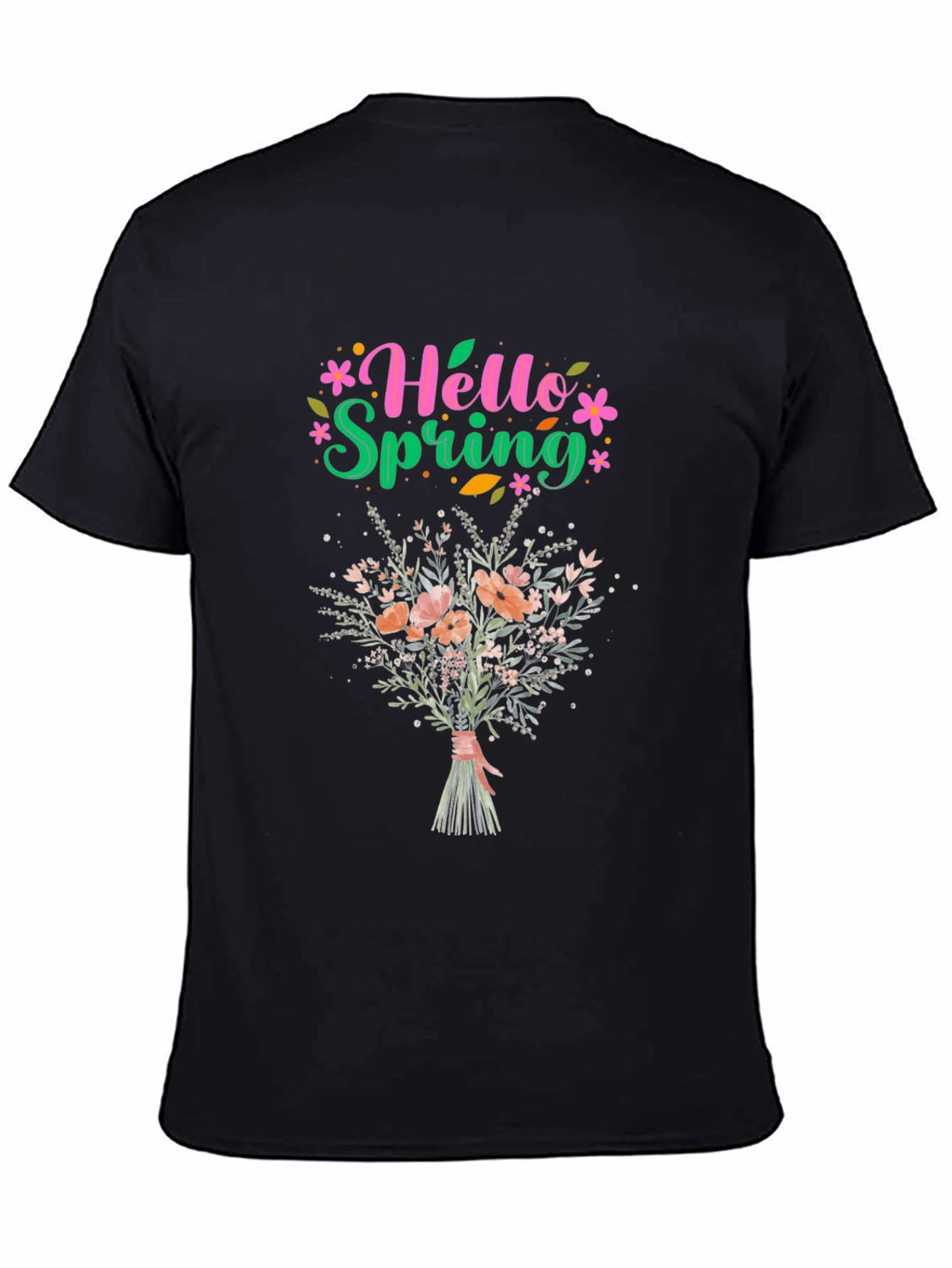Hello Spring Floral Bouquet Graphic T-Shirt