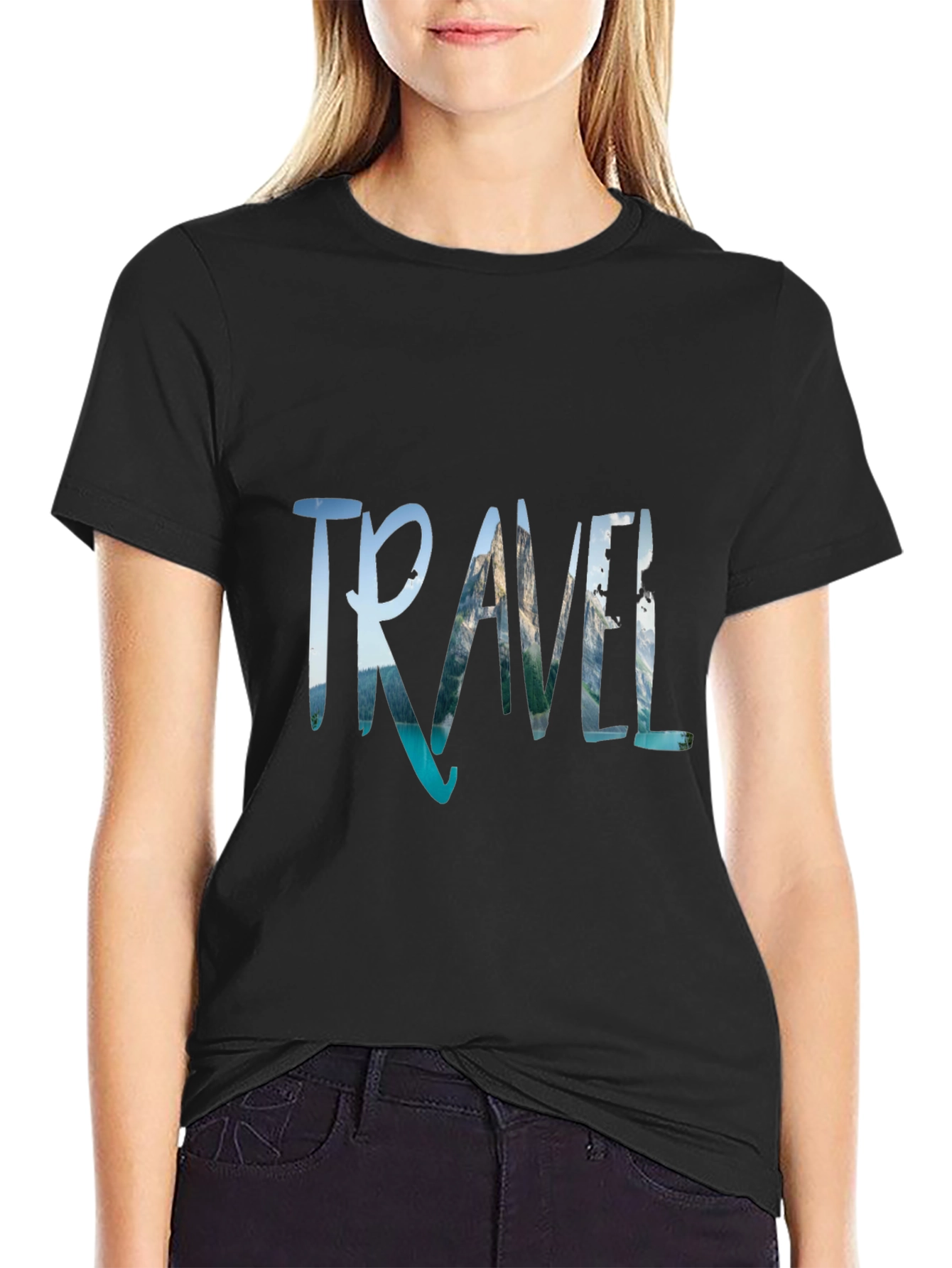 Travel Print Black T-Shirt