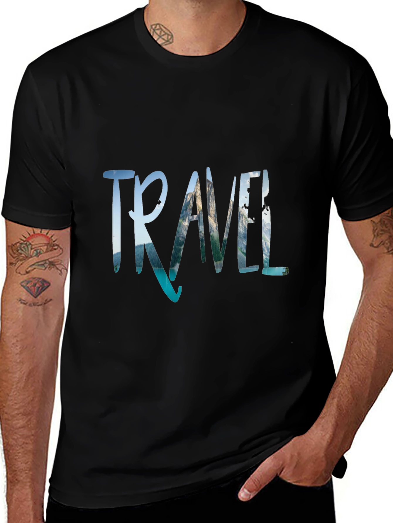 Travel Print Black T-Shirt
