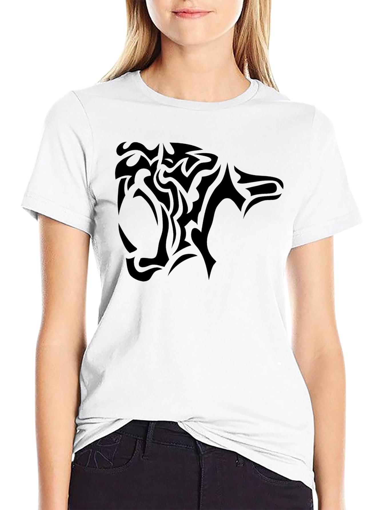 Mens Black T-Shirt with Tribal Panther Design