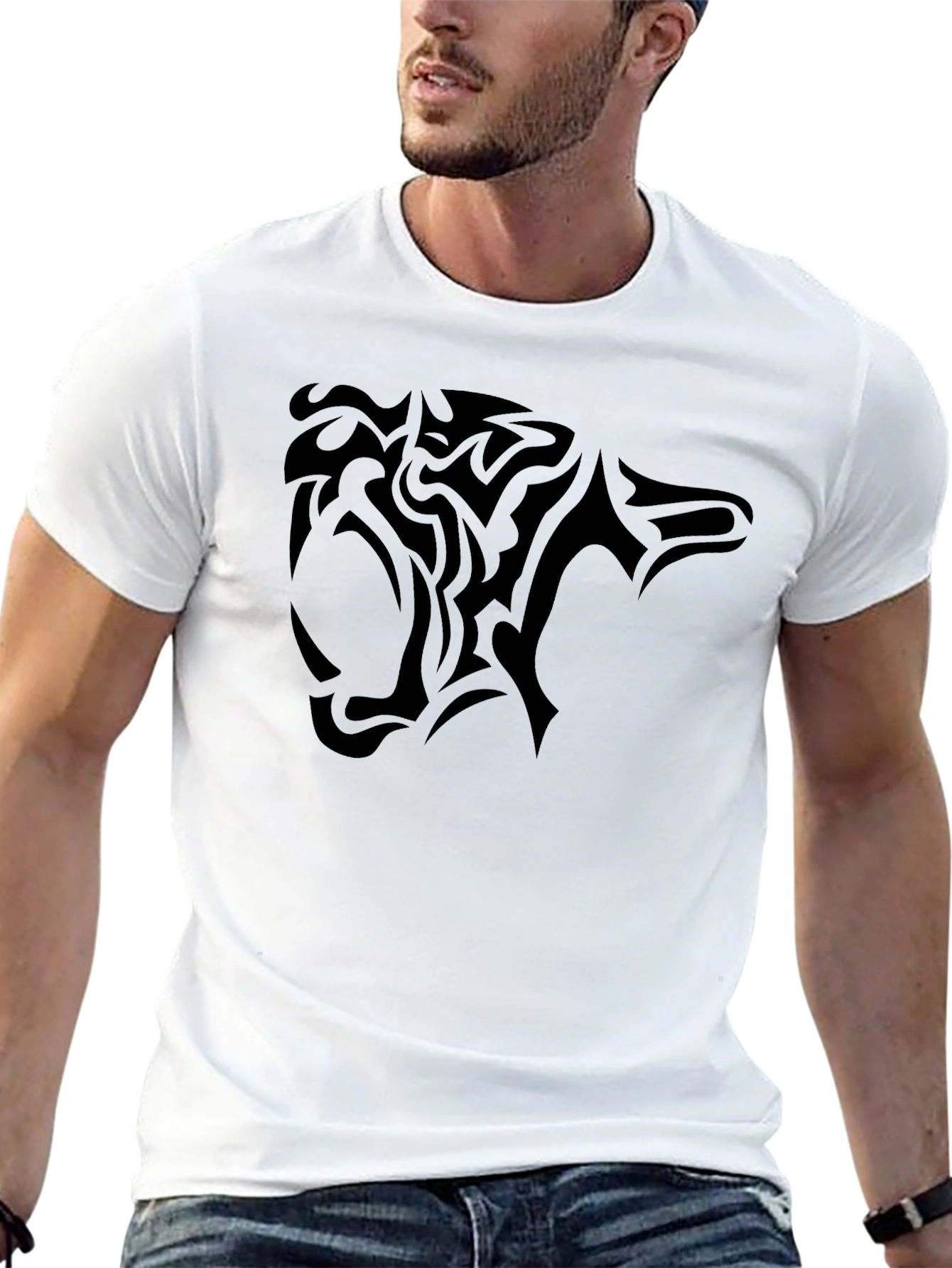 Mens Black T-Shirt with Tribal Panther Design