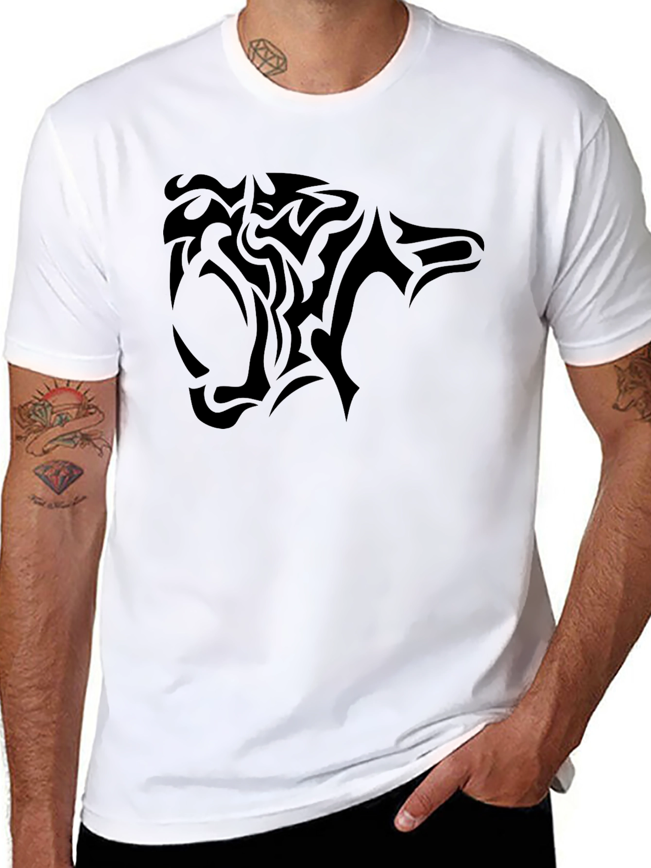 Mens Black T-Shirt with Tribal Panther Design