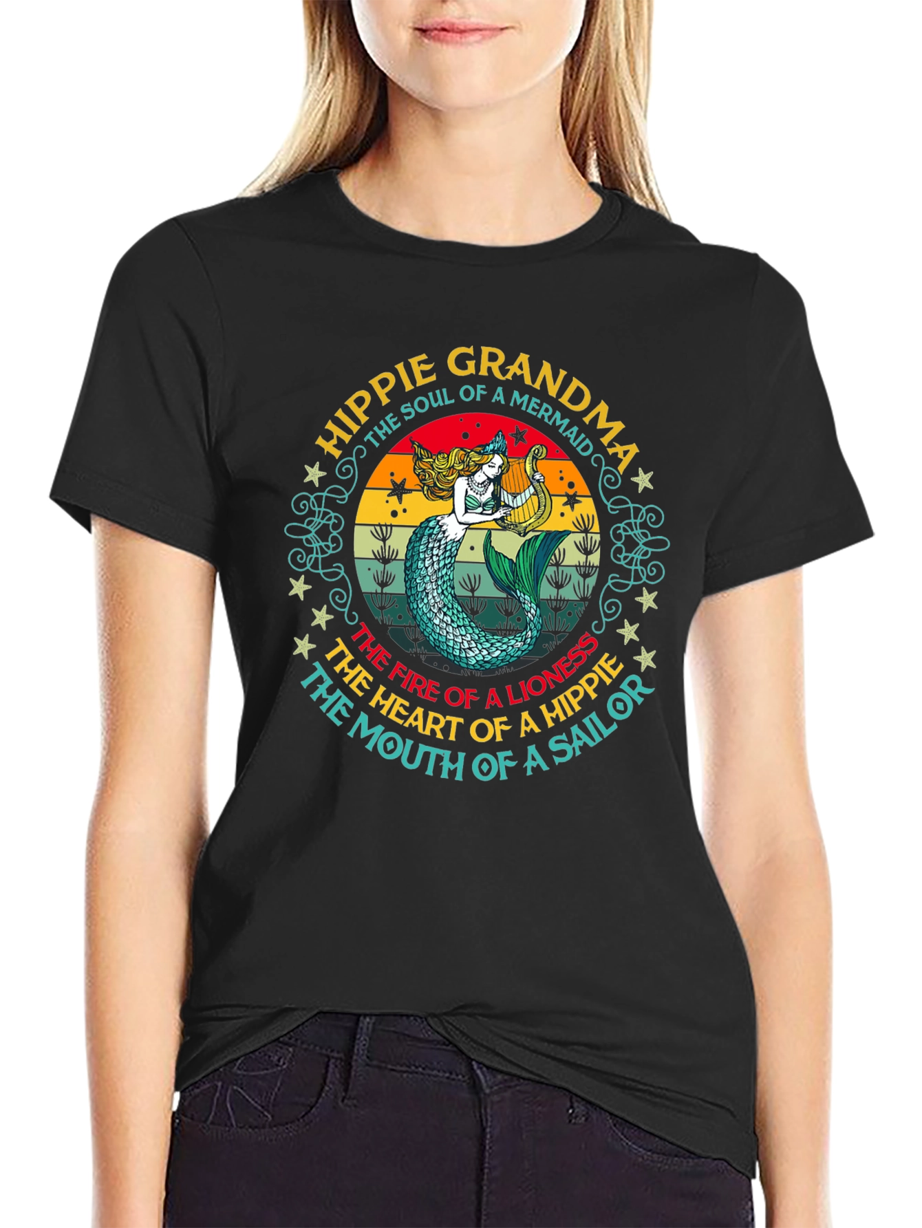 Hippie Grandma Mermaid Graphic T-Shirt