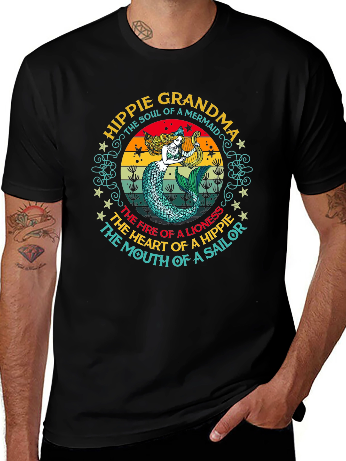 Hippie Grandma Mermaid Graphic T-Shirt