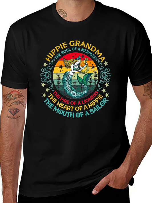 Hippie Grandma Mermaid Graphic T-Shirt
