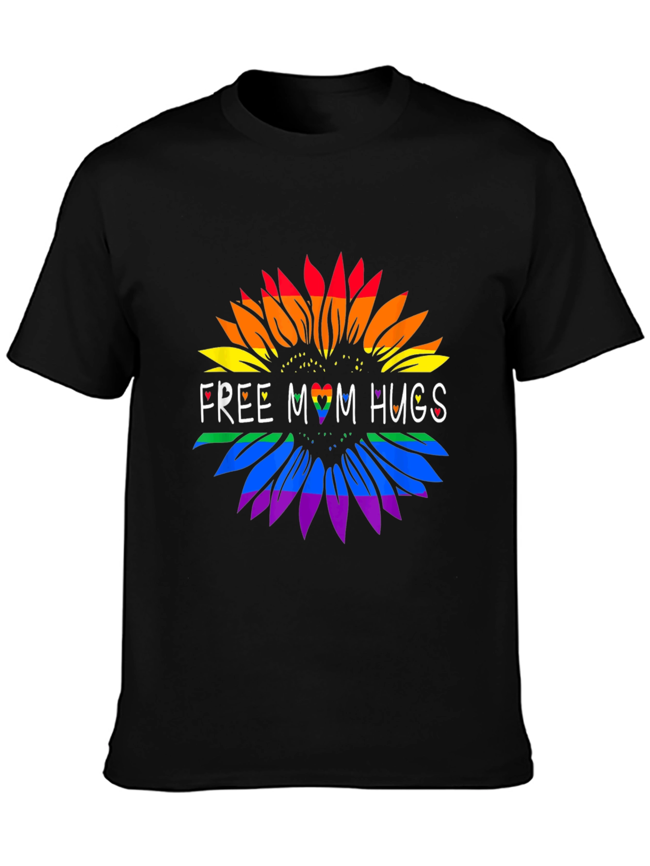 Rainbow Sunflower Free Mom Hugs Black Tee