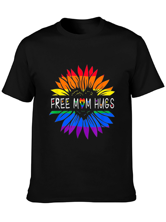 Rainbow Sunflower Free Mom Hugs Black Tee
