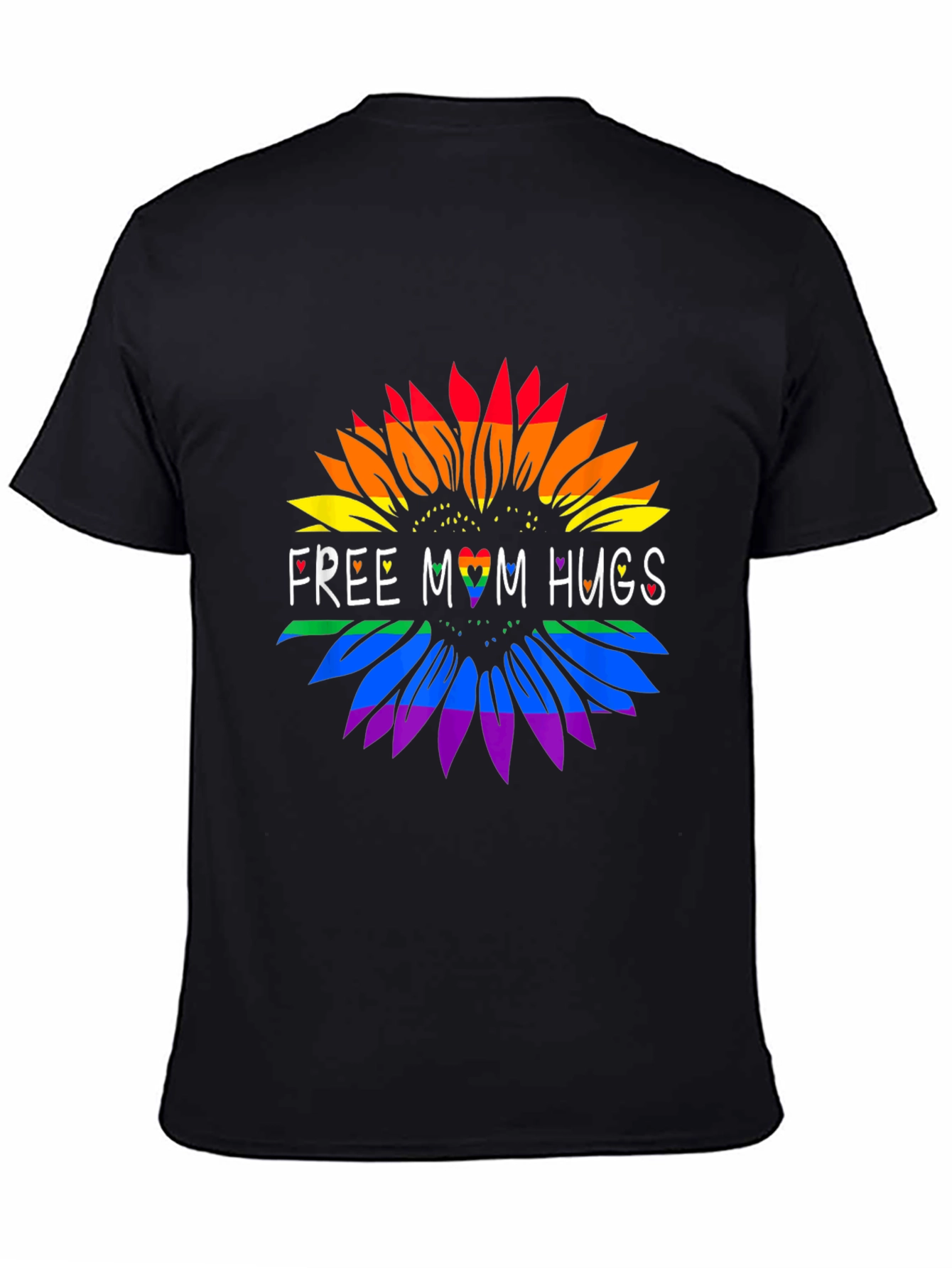 Rainbow Sunflower Free Mom Hugs Black Tee