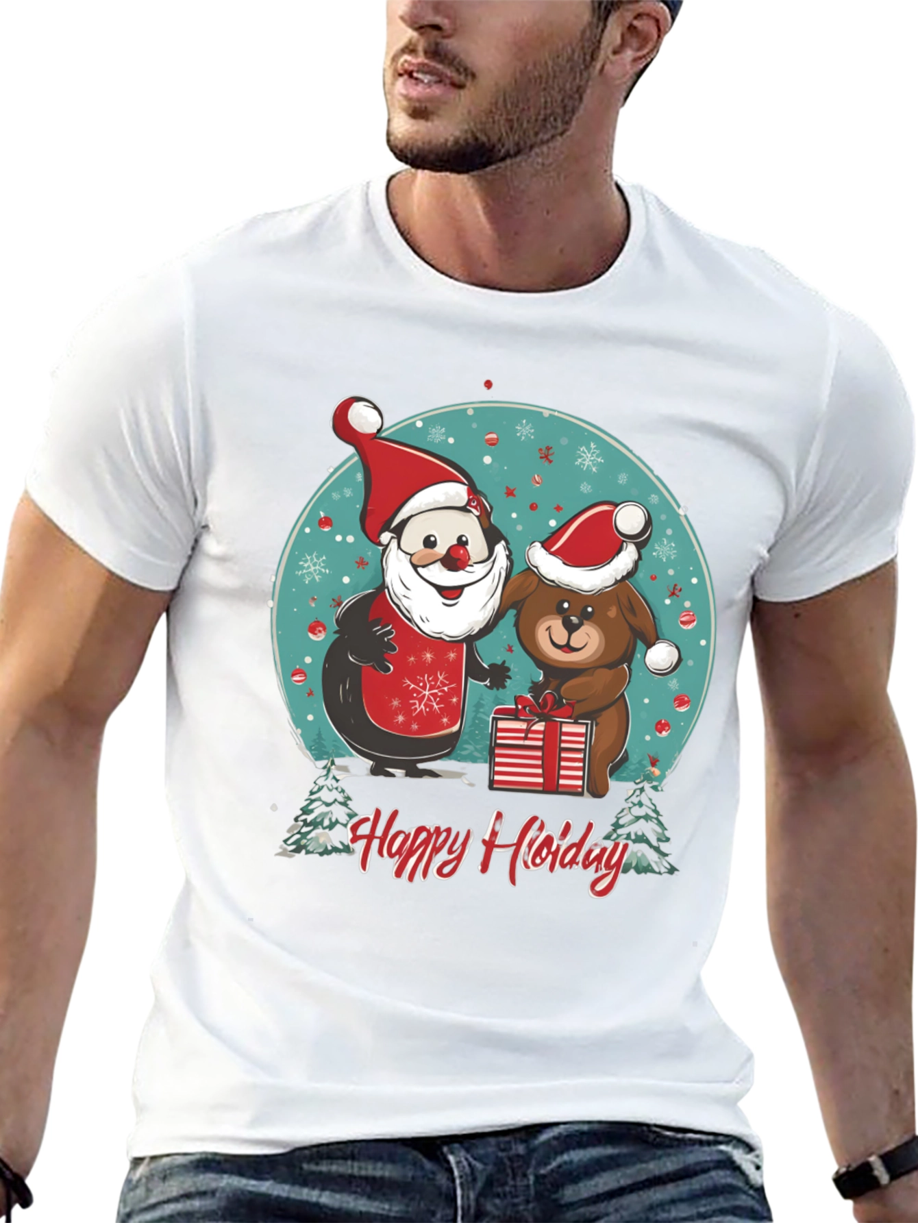 Festive Holiday Santa & Dog T-Shirt