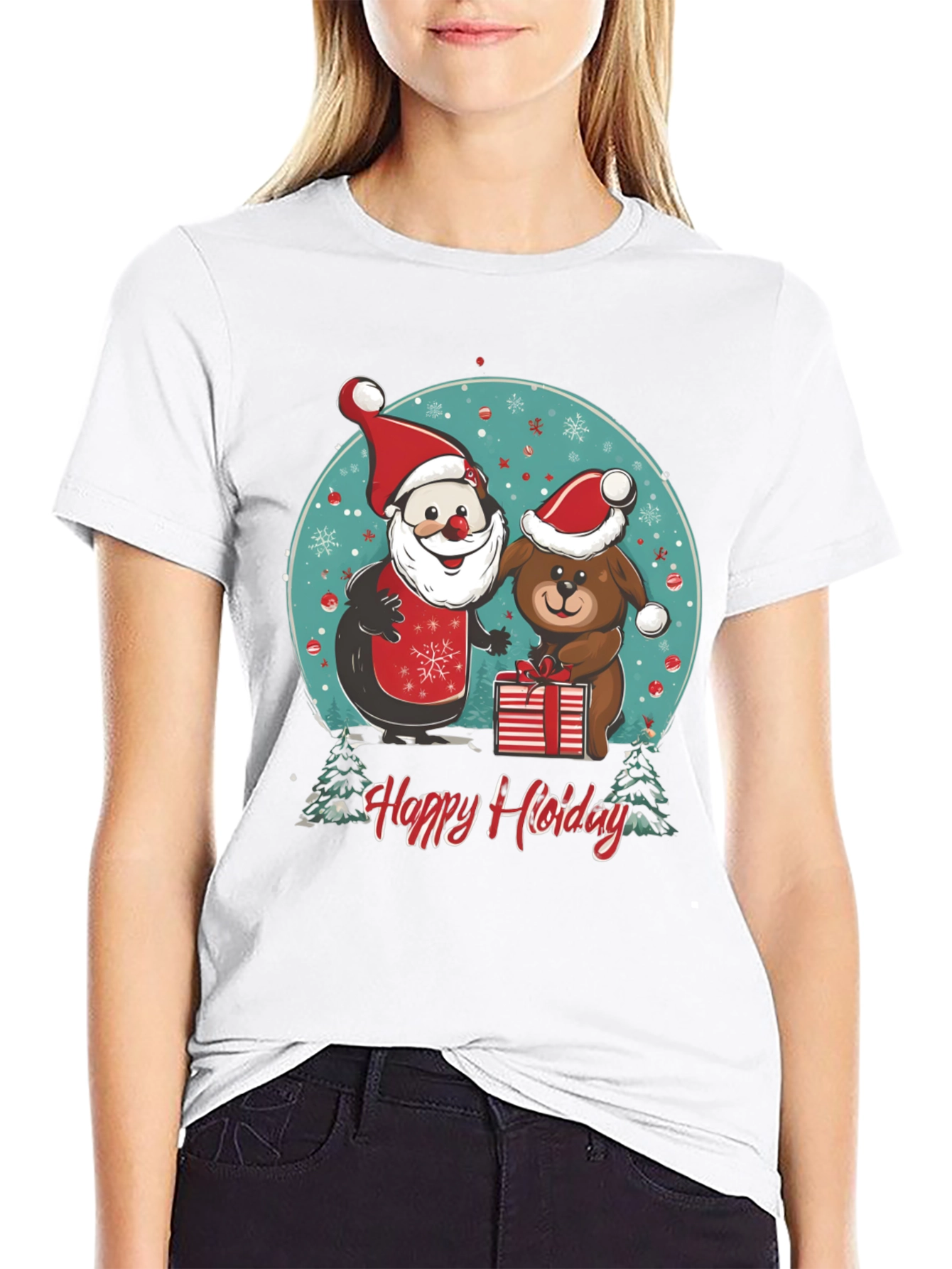 Festive Holiday Santa & Dog T-Shirt