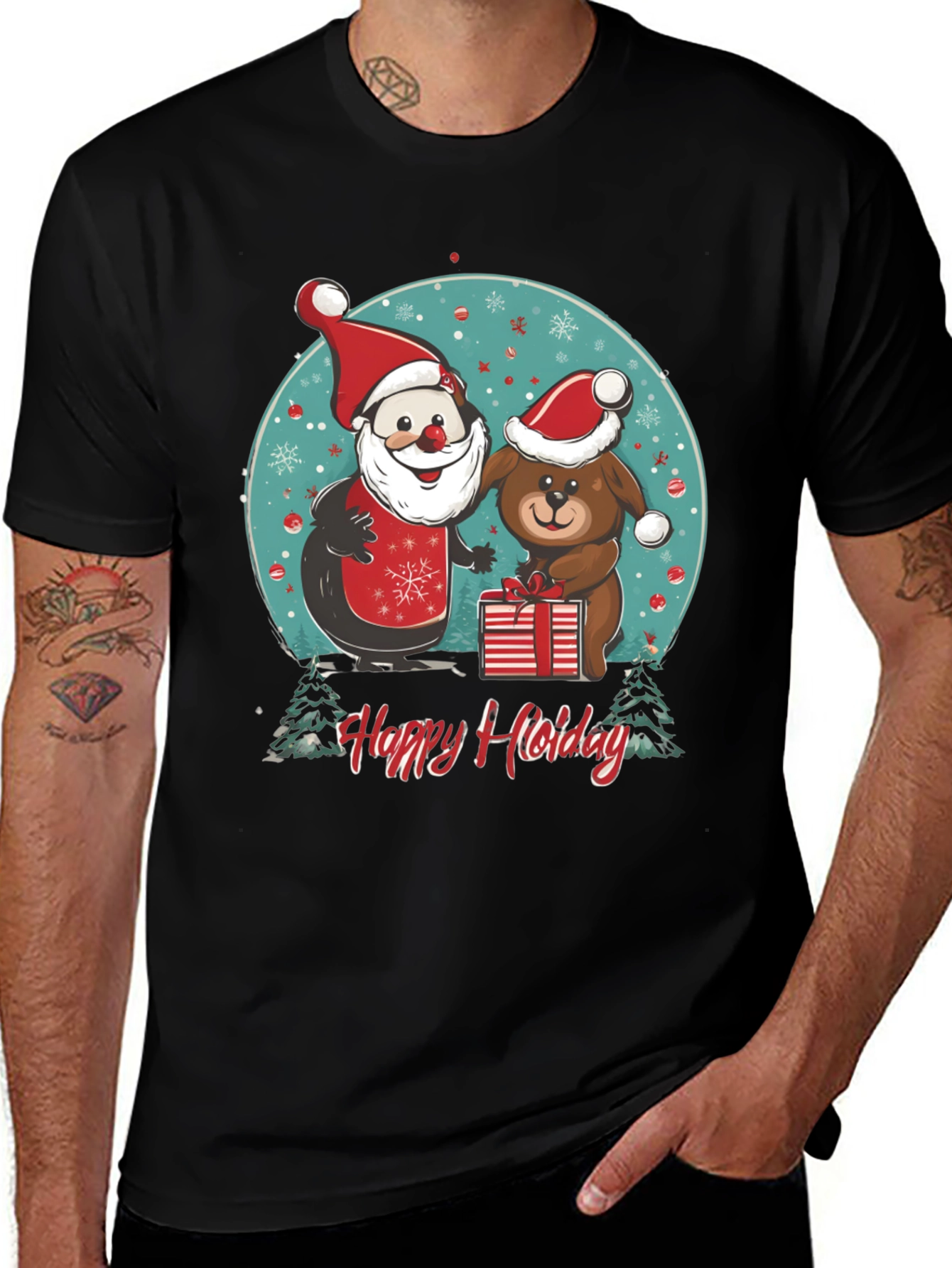 Festive Holiday Santa & Dog T-Shirt