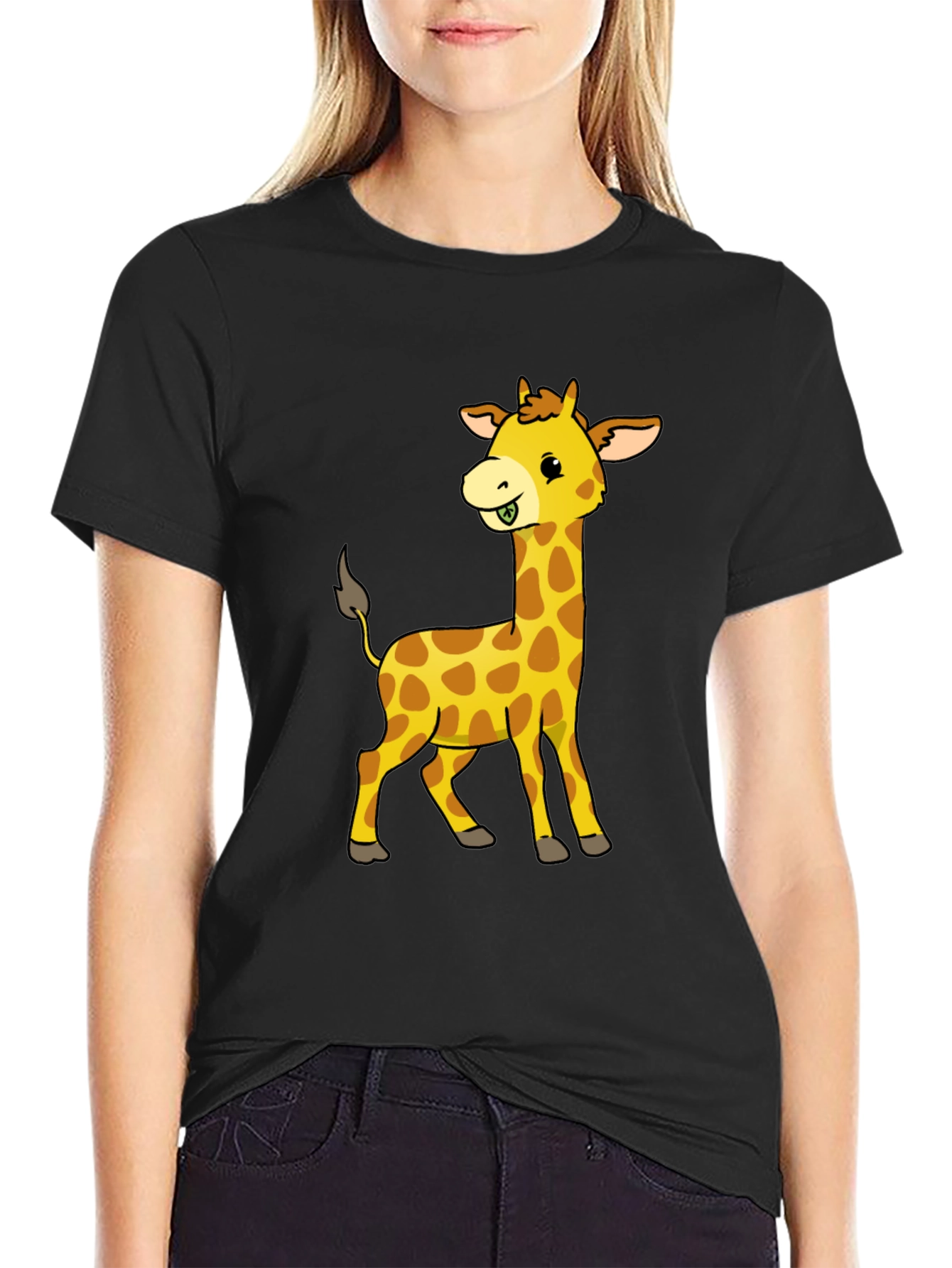 Cute Giraffe Graphic Tee - Black Casual Shirt