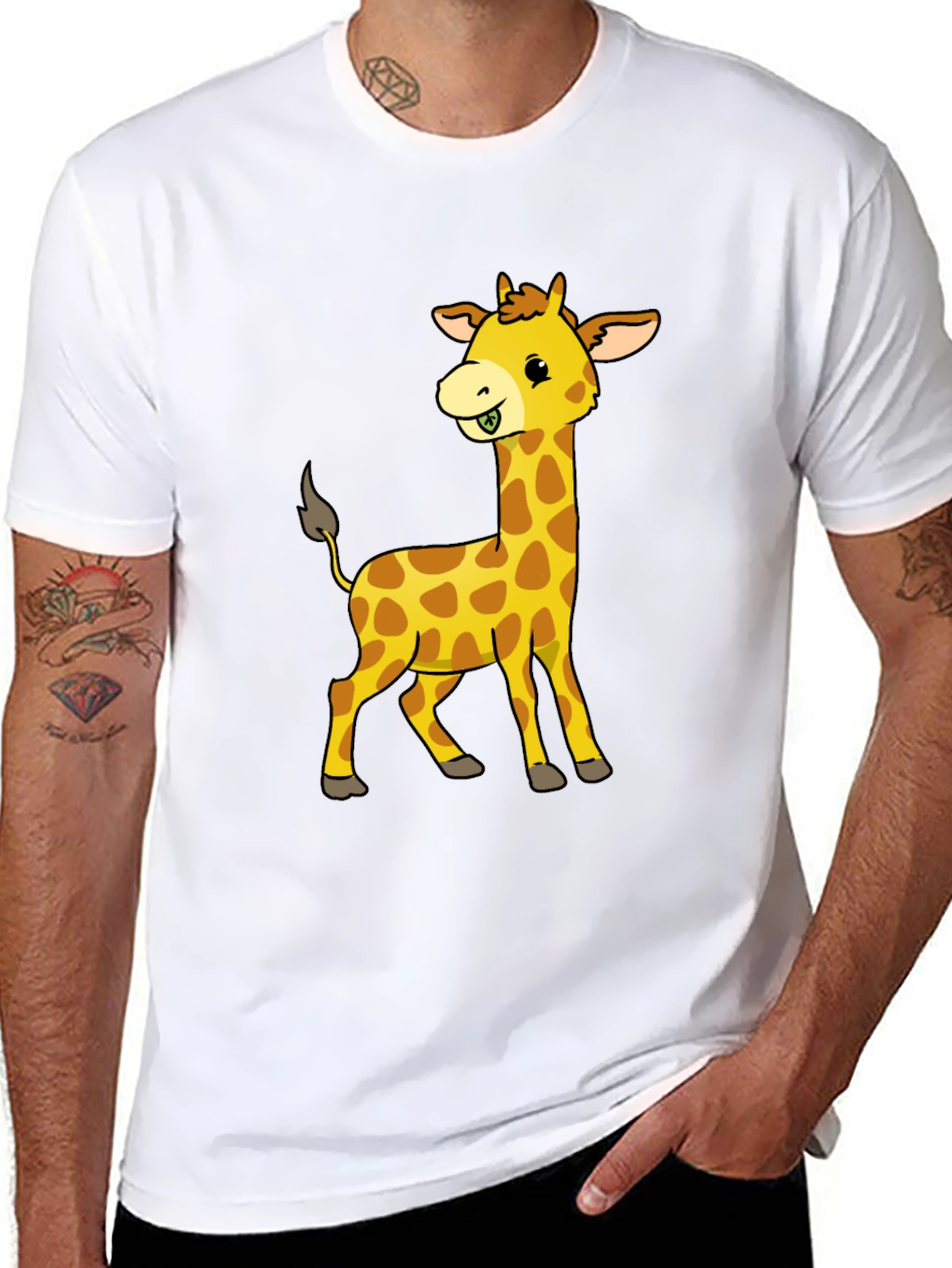 Cute Giraffe Graphic Tee - Black Casual Shirt