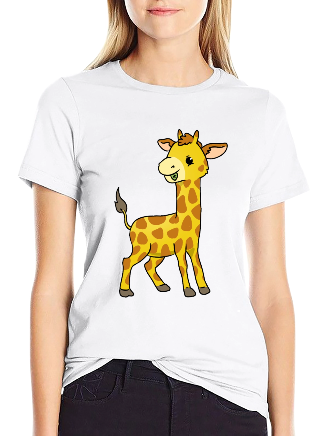 Cute Giraffe Graphic Tee - Black Casual Shirt