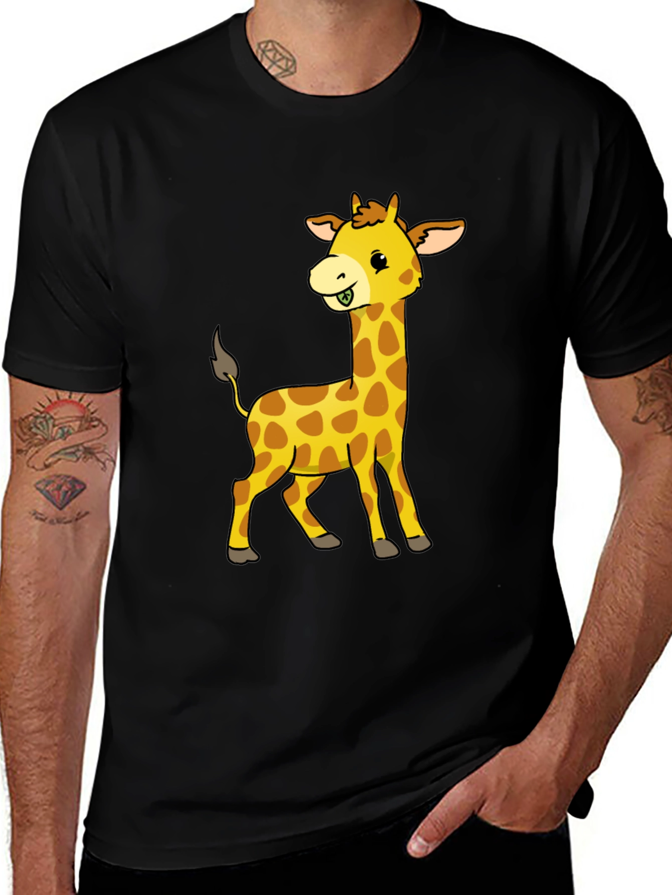 Cute Giraffe Graphic Tee - Black Casual Shirt
