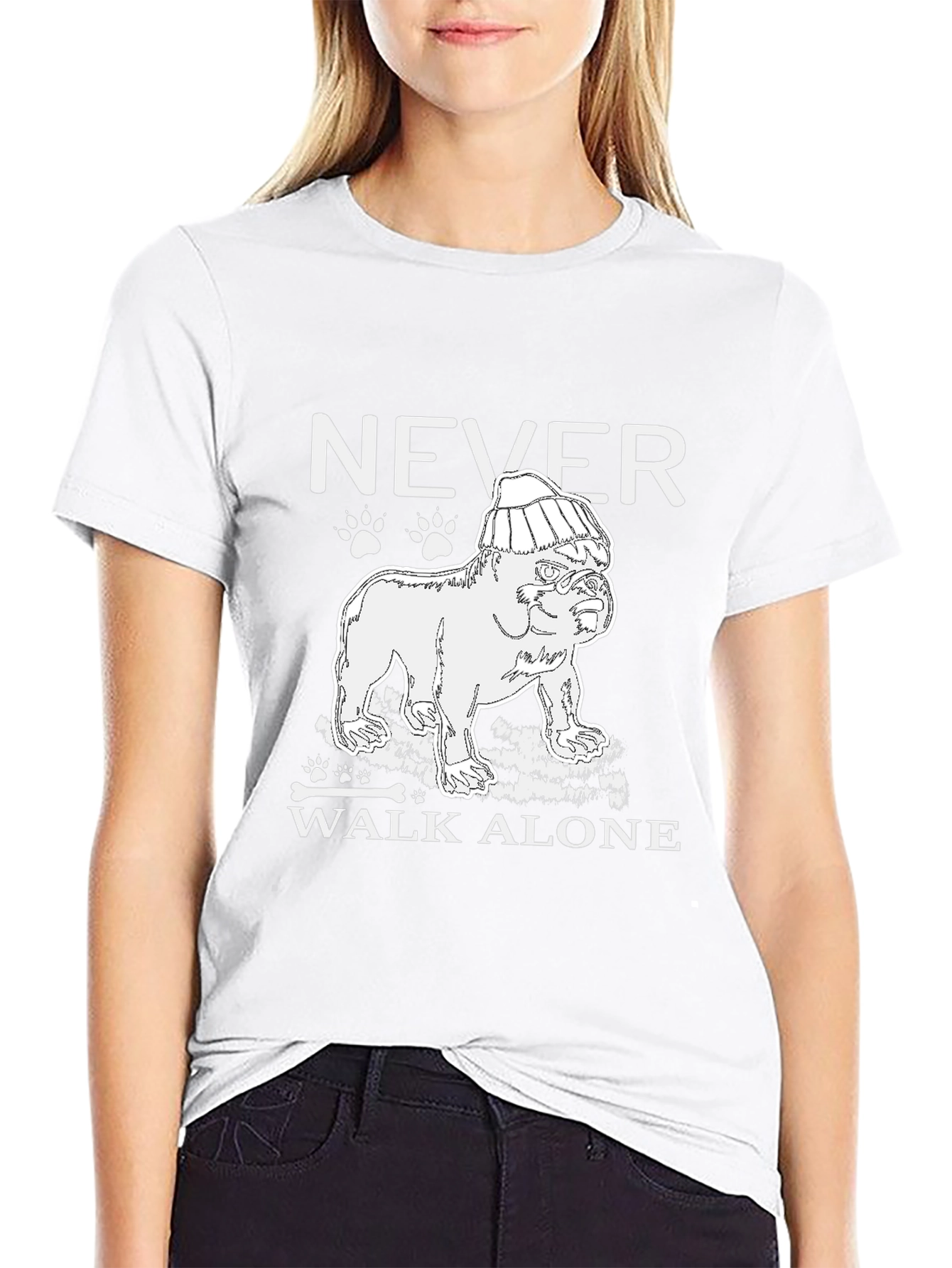 Never Walk Alone Dog Graphic Tee - Black