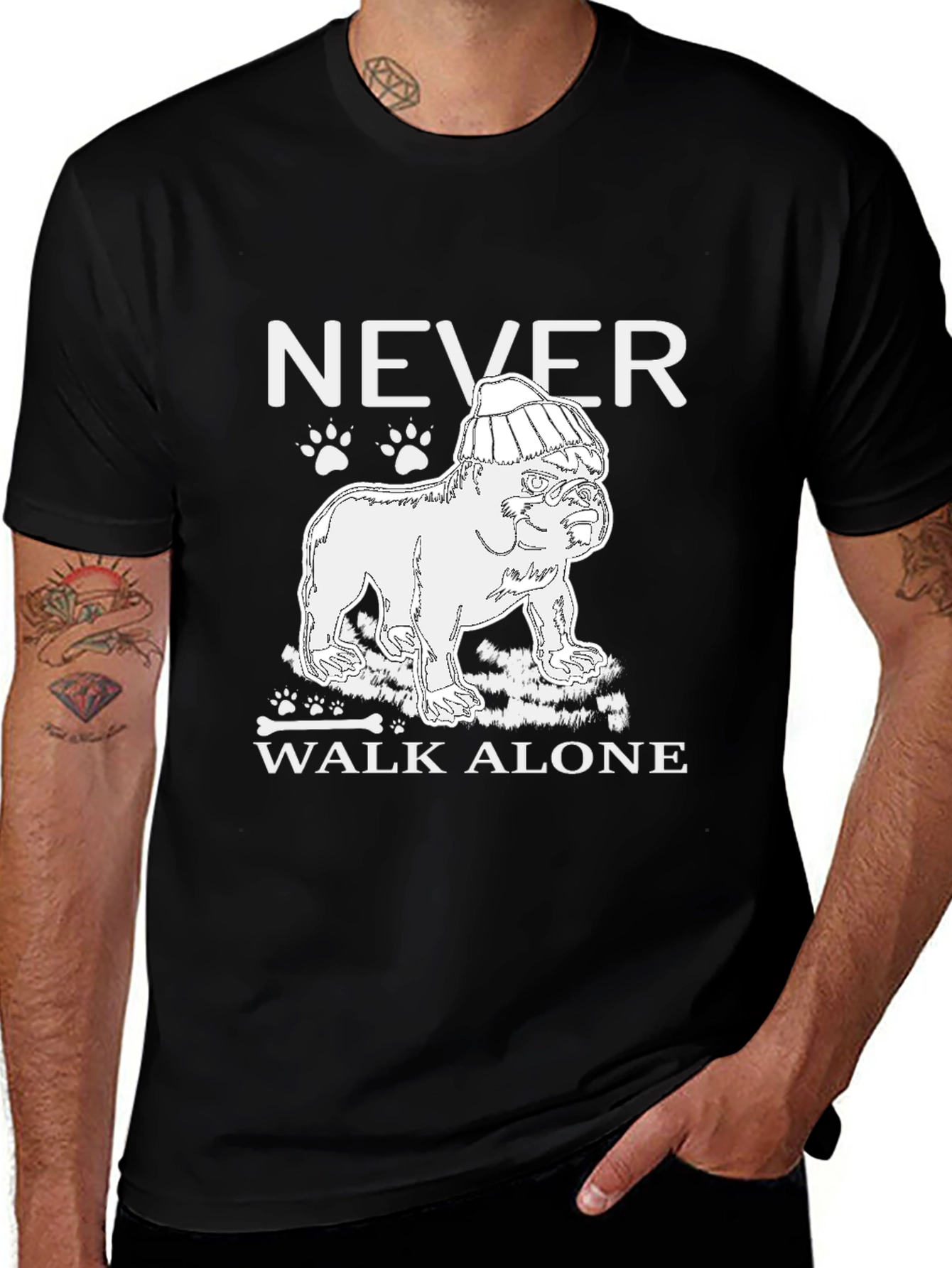 Never Walk Alone Dog Graphic Tee - Black