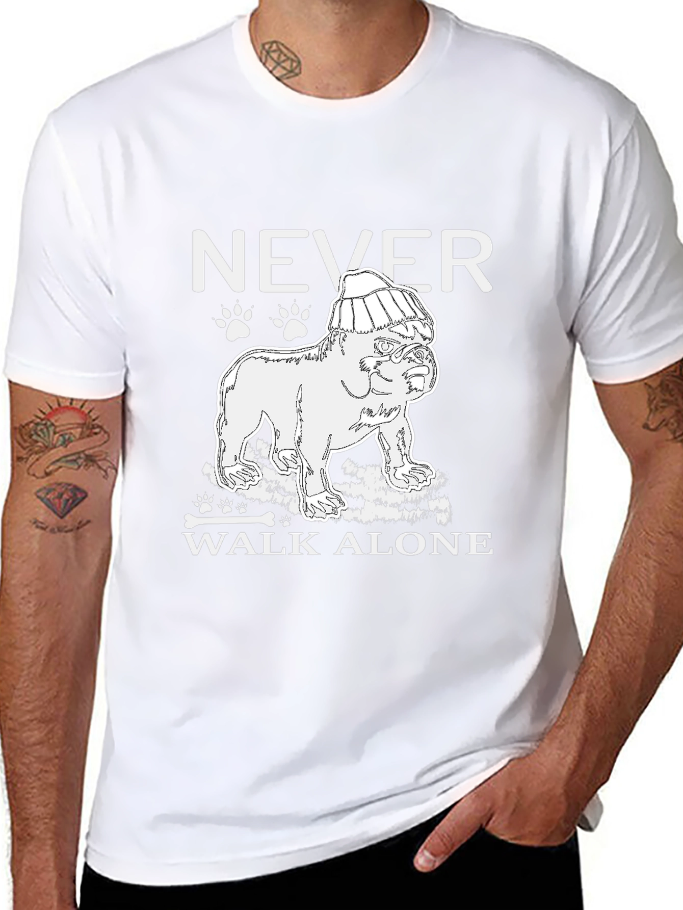 Never Walk Alone Dog Graphic Tee - Black