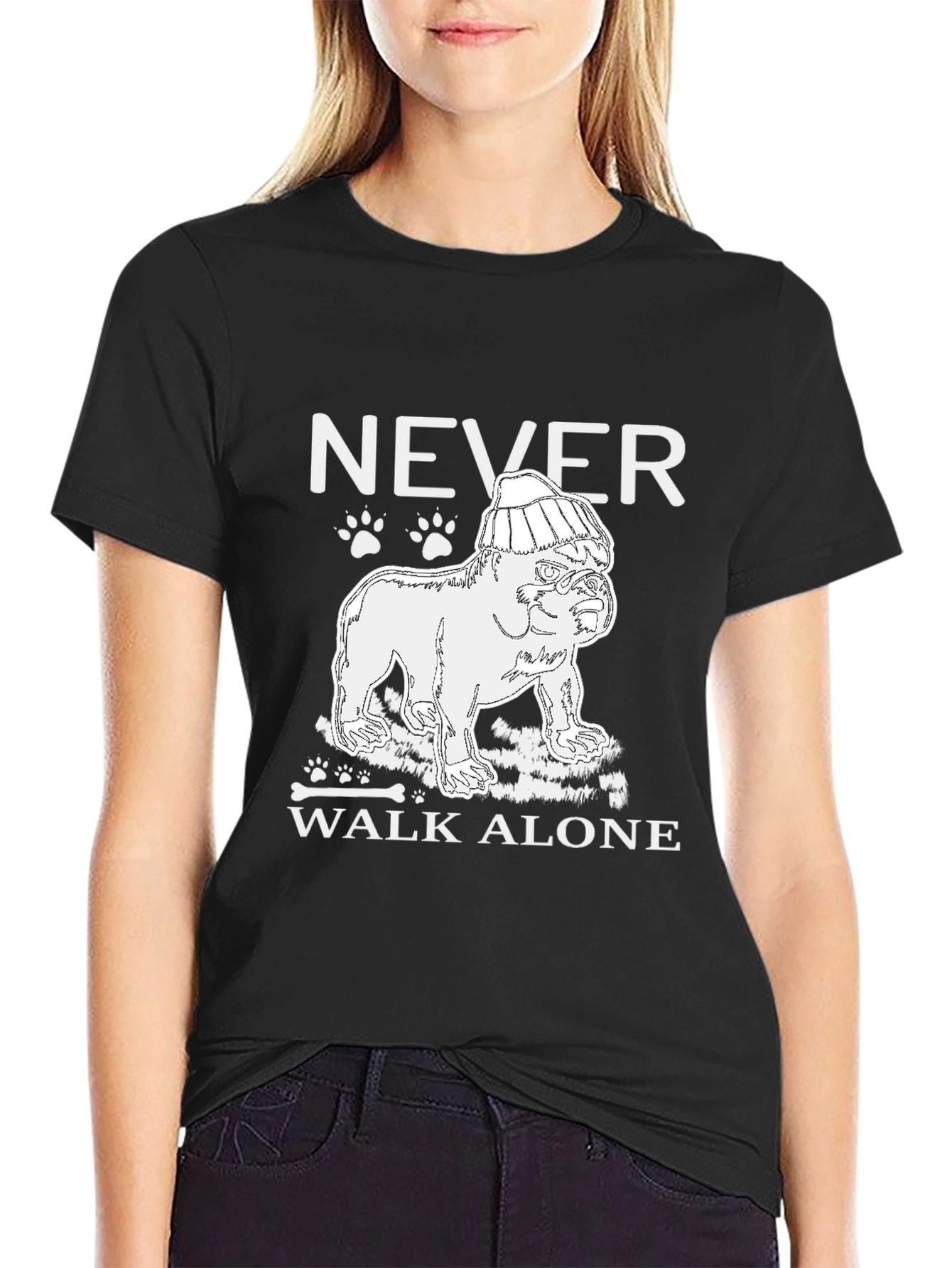 Never Walk Alone Dog Graphic Tee - Black